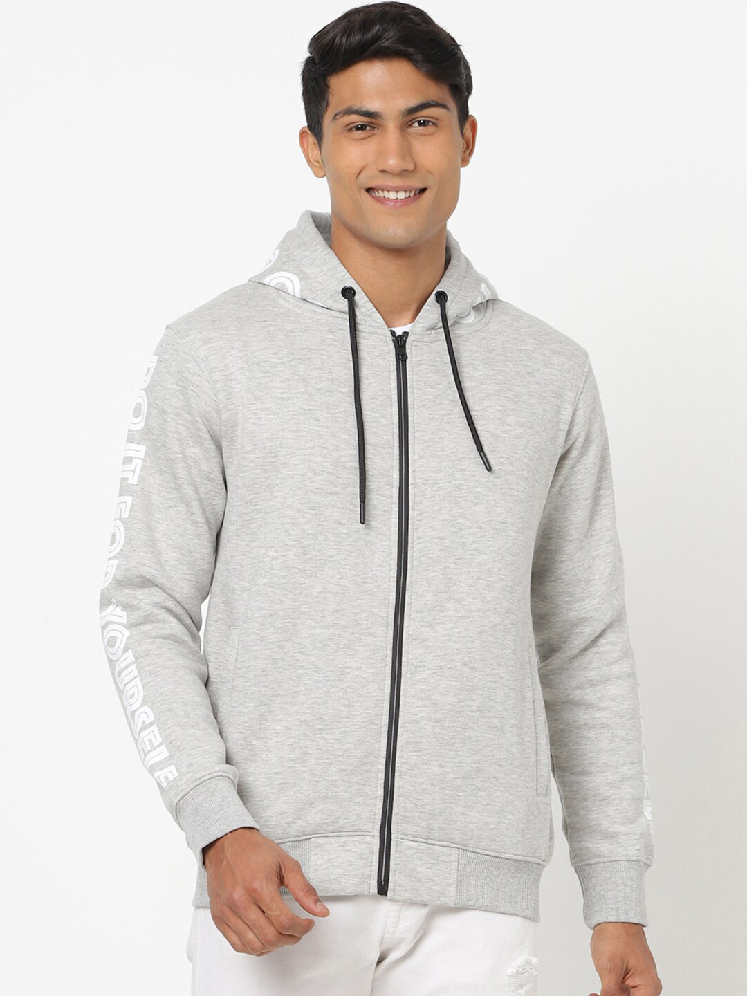 

Bewakoof Men Grey Printed Hooded Sweatshirt