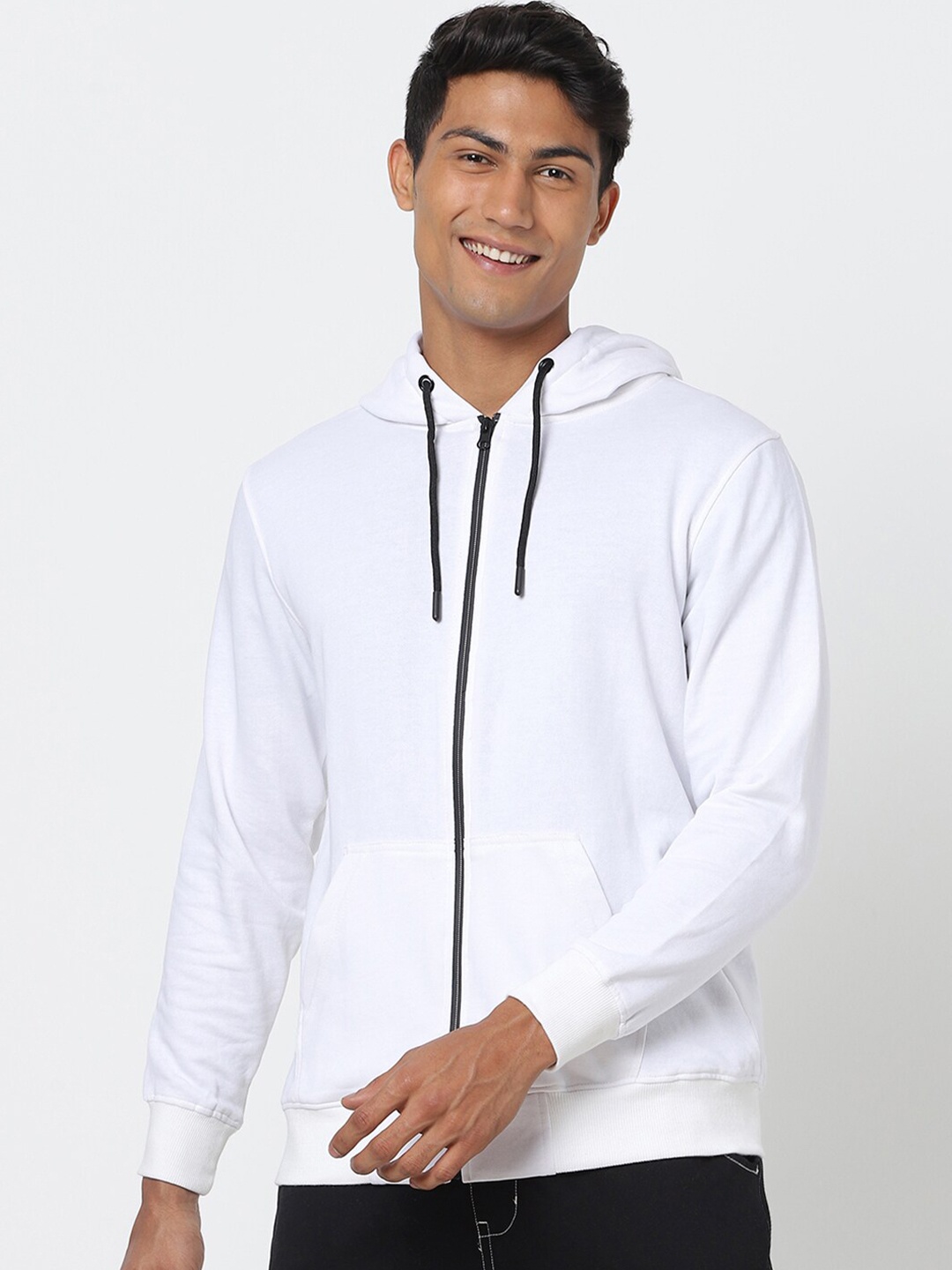 

Bewakoof Men White Solid Hooded Sweatshirt