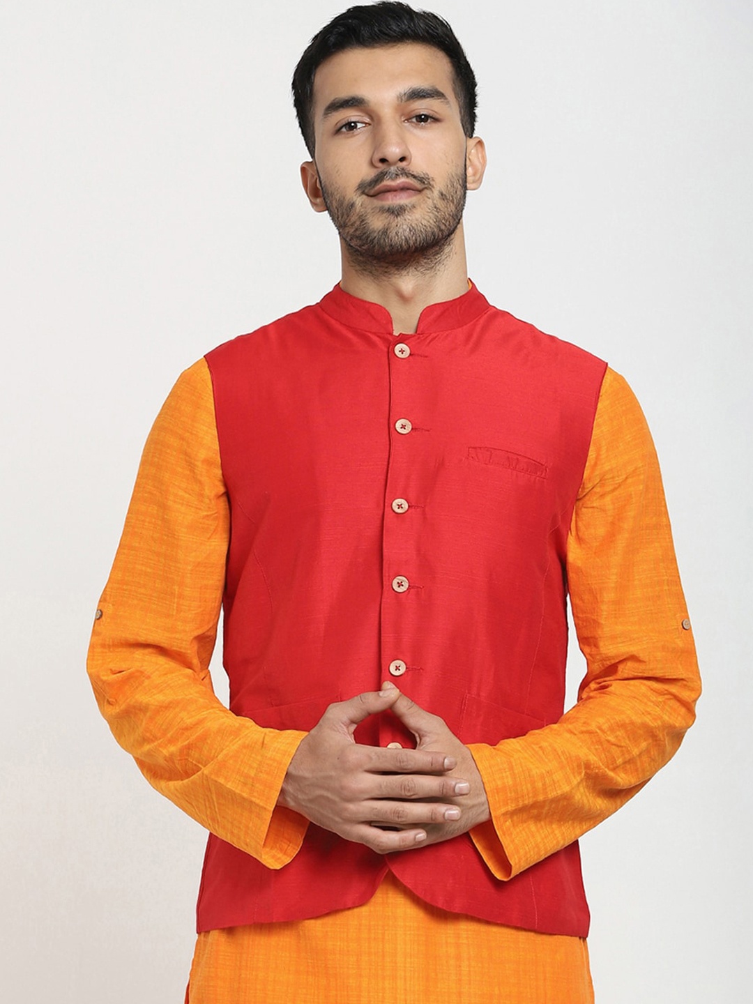 

Bewakoof Men Red Solid Woven Nehru Jacket