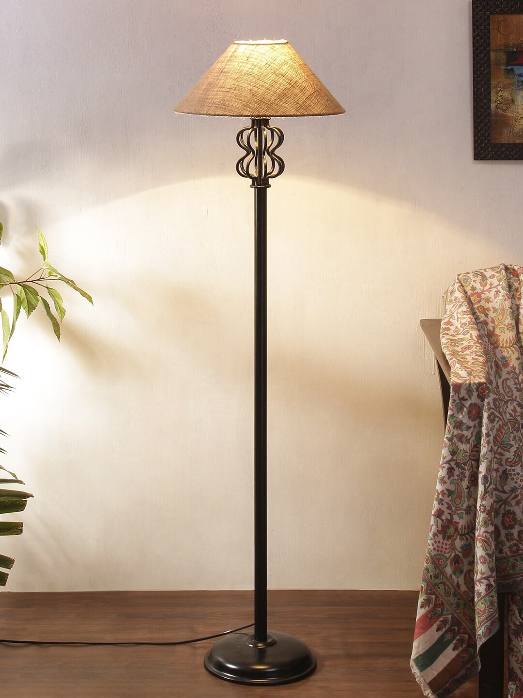 

Devansh Beige & Black Solid Jute Shade Iron Floor Lamp