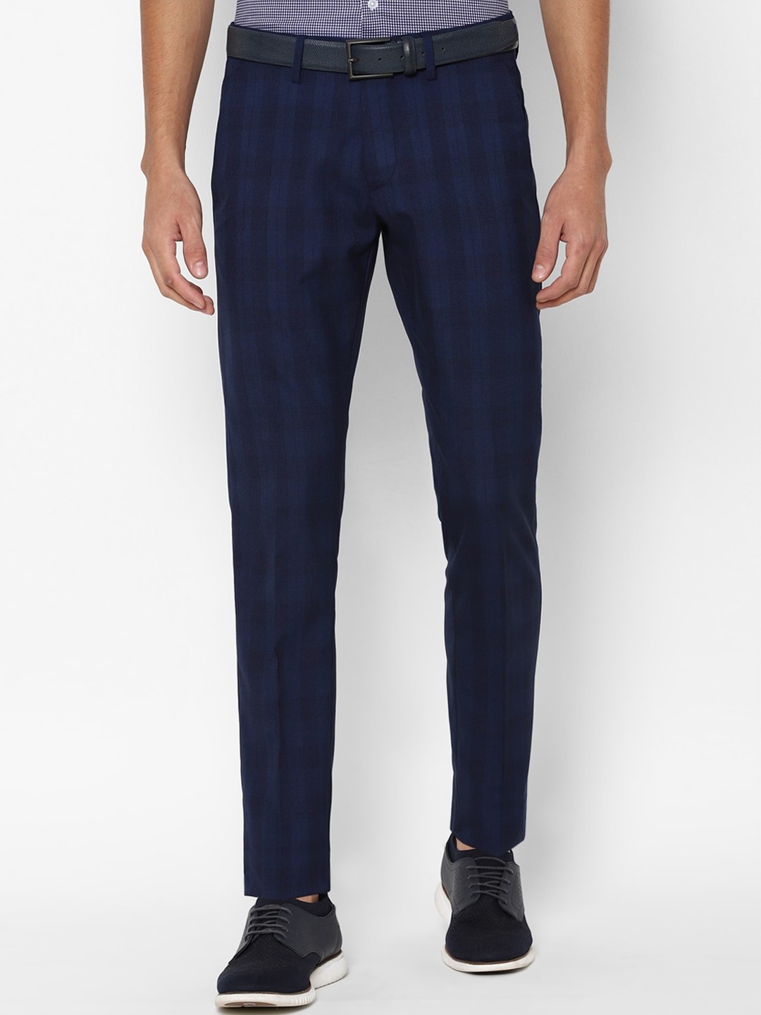 

Allen Solly Men Navy Blue Checked Slim Fit Trousers