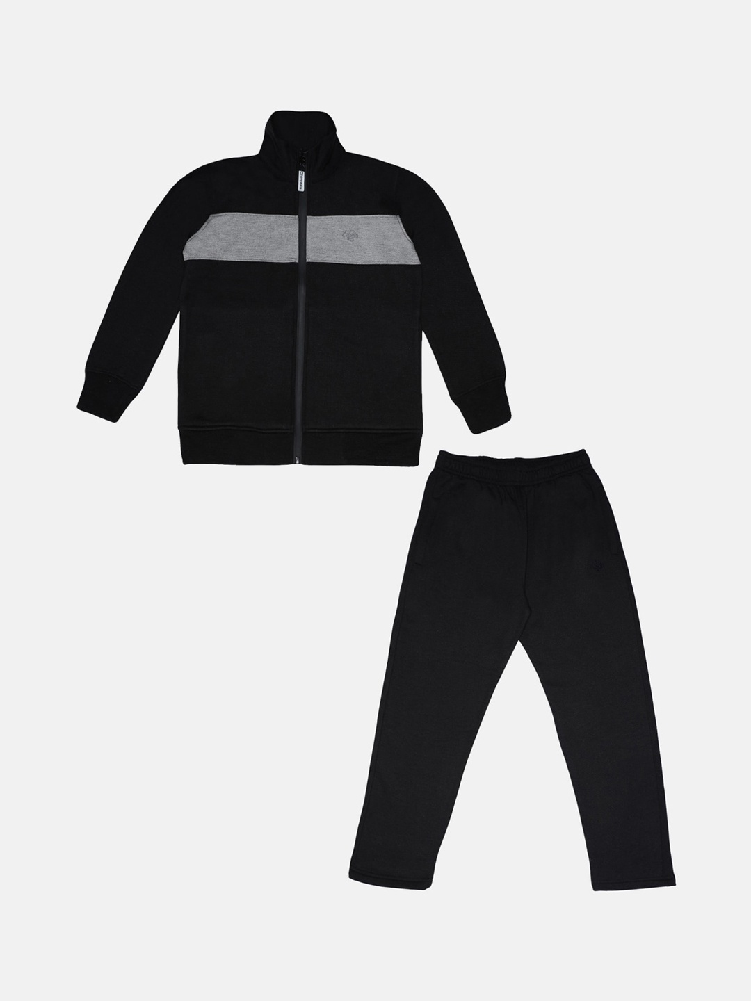 

CHIMPRALA Boys Black & Grey Colourblocked Cotton Tracksuit