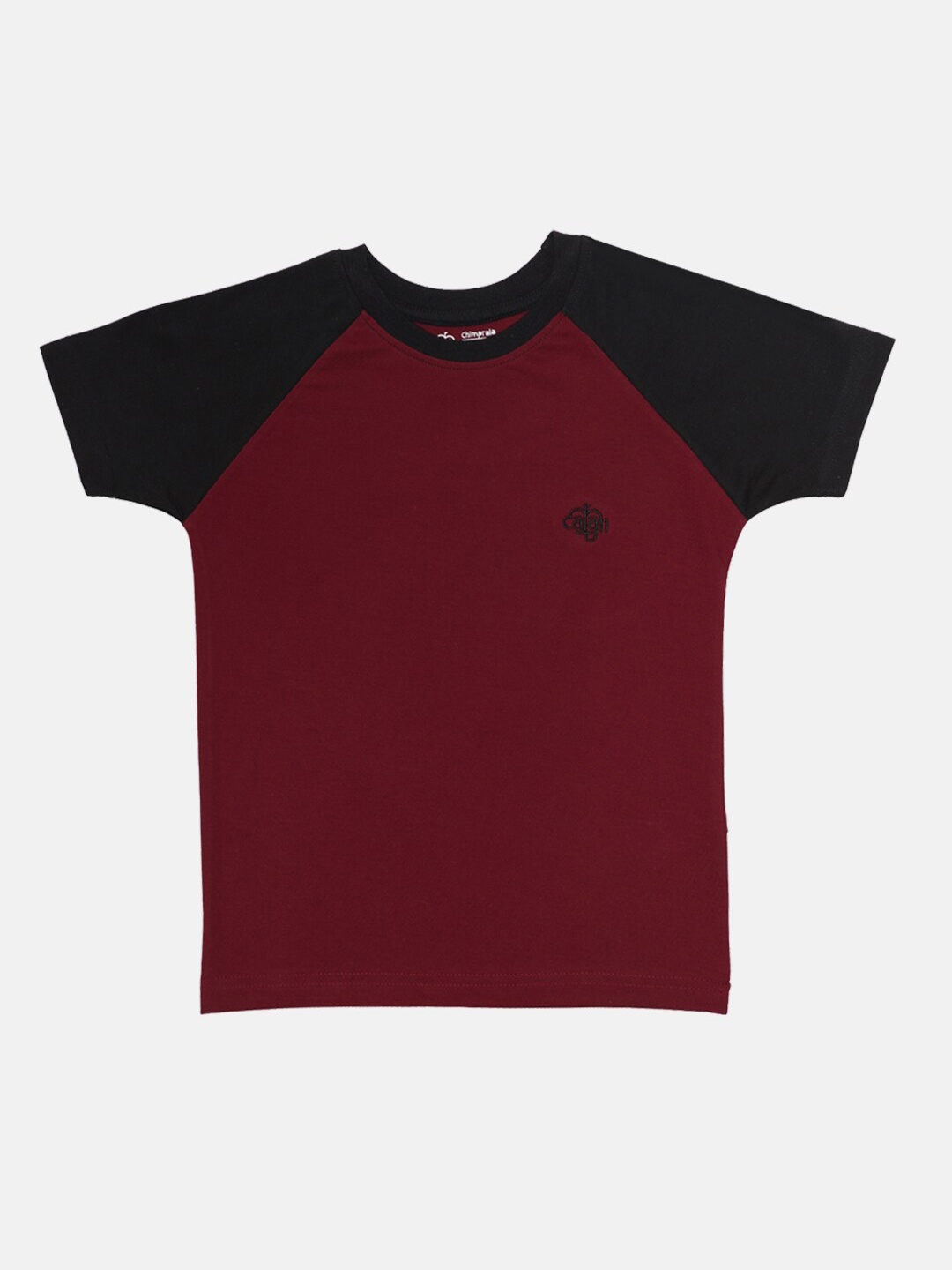 

CHIMPRALA Boys Maroon Colourblocked Raw Edge T-shirt