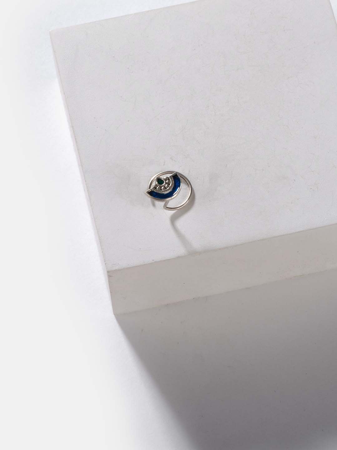 

SHAYA Silver-Toned & Turquoise-Blue Enamelled Nose Ring