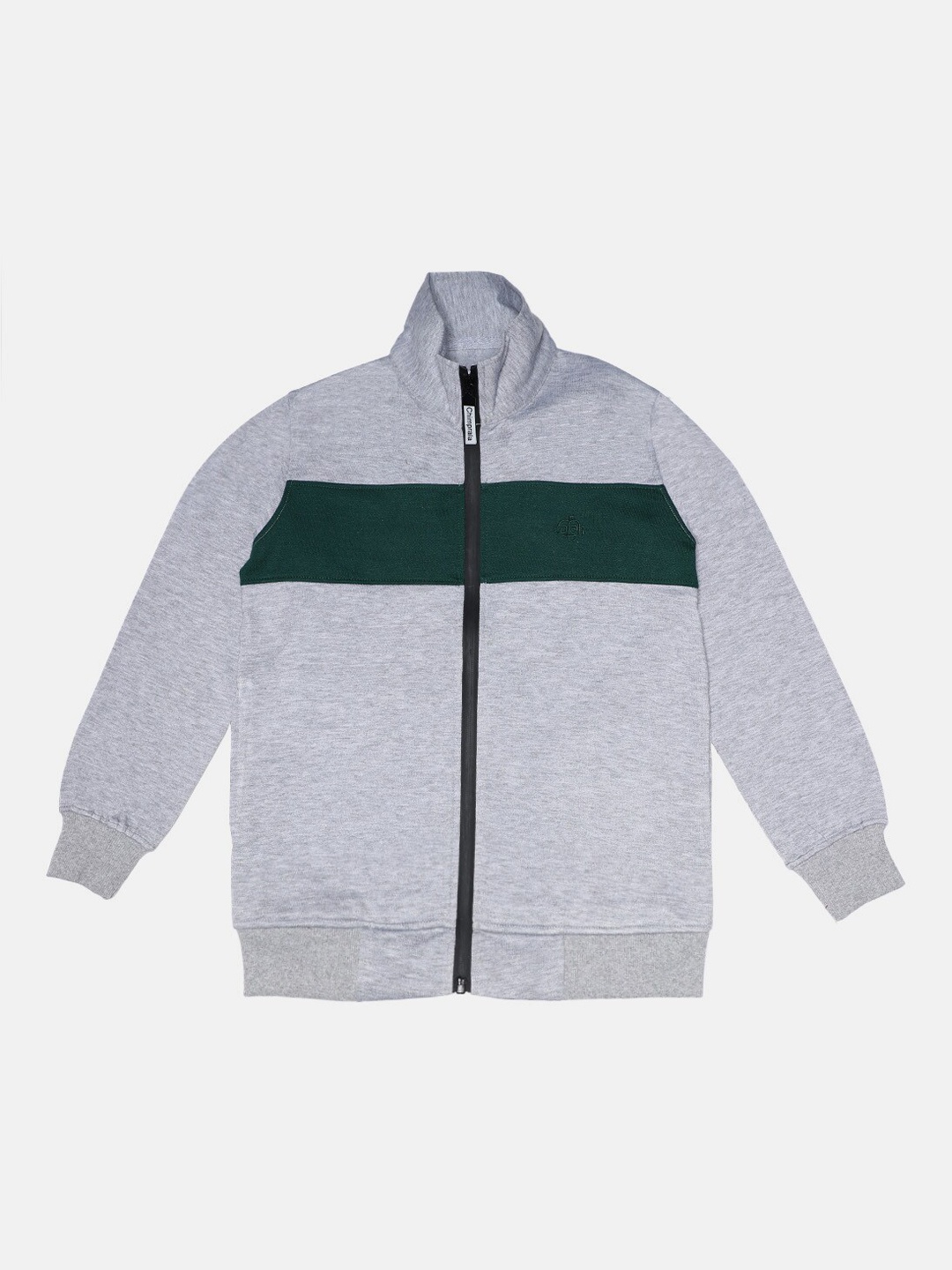 

CHIMPRALA Girls Grey Colourblocked Fleece Antimicrobial Longline Sporty Jacket with Patchwork