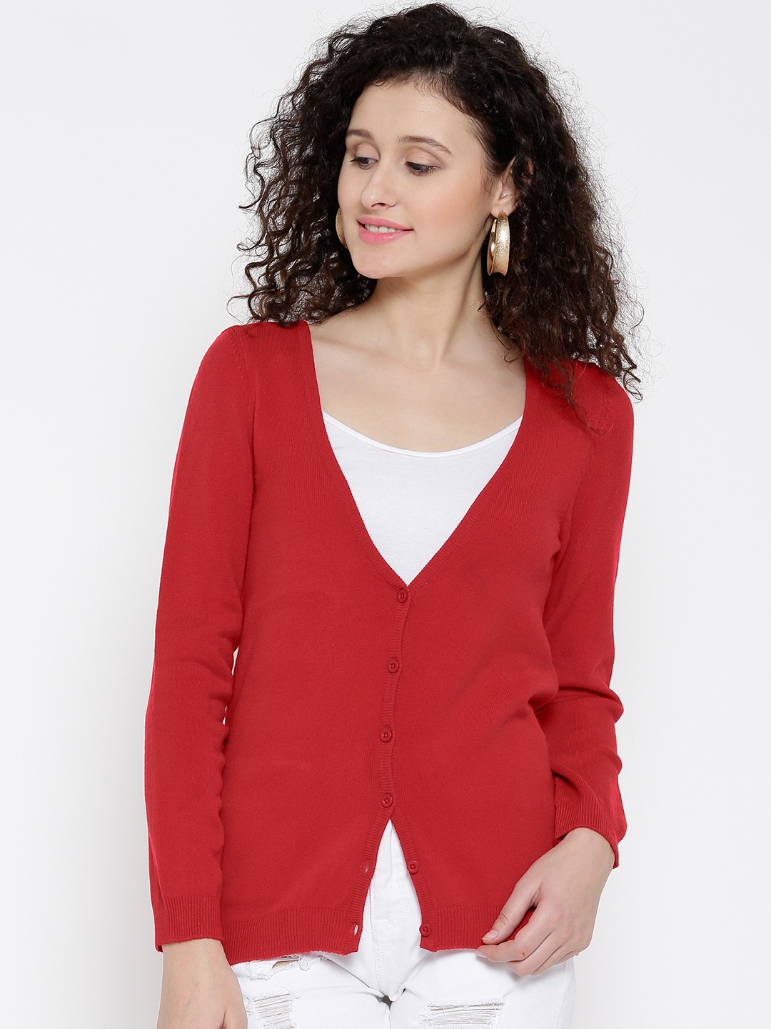 

Flying Machine Women Red Solid Cardigan