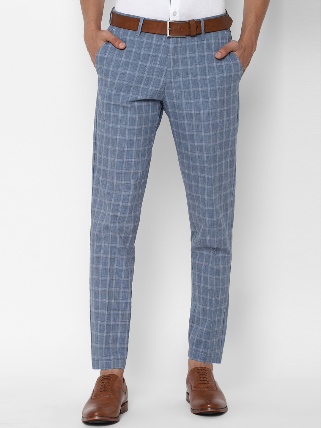 

Allen Solly Men Blue Checked Slim Fit Trousers