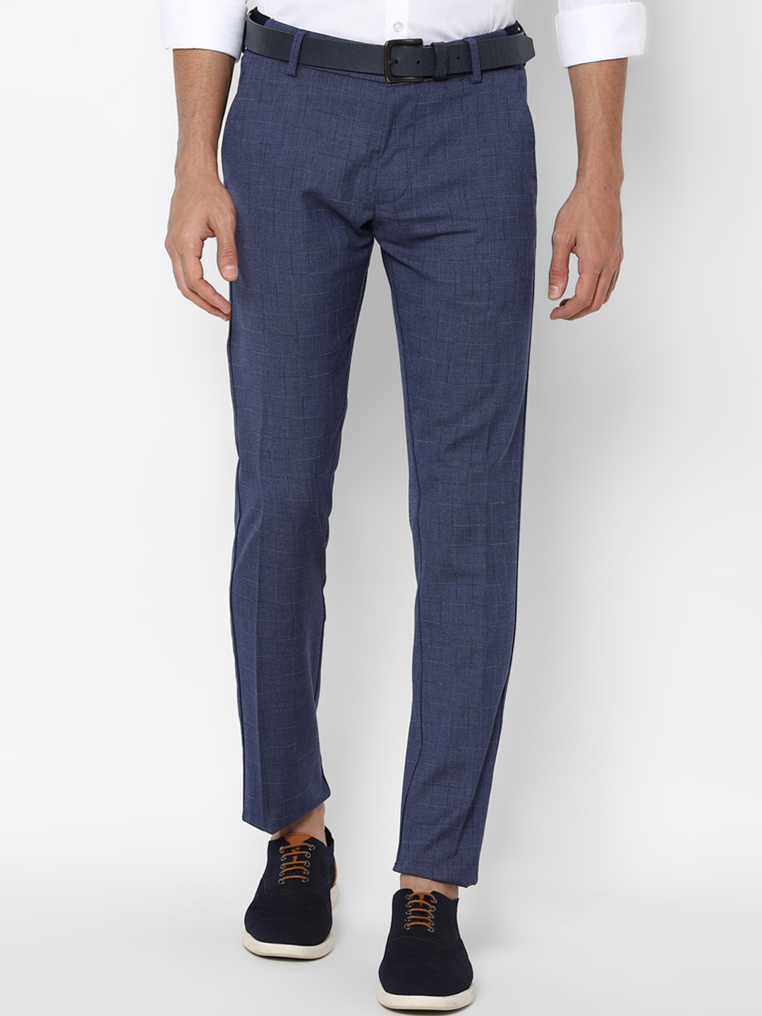 

Allen Solly Men Navy Blue Textured Slim Fit Trousers