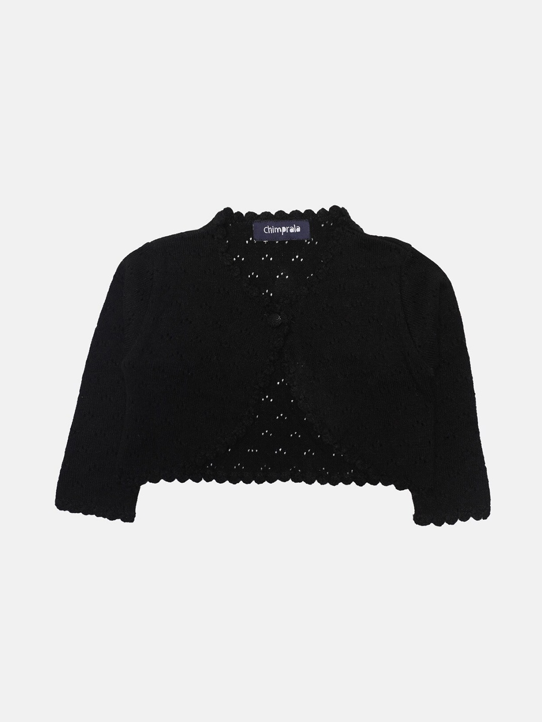 

CHIMPRALA Girls Black Crop Buttoned Shrug