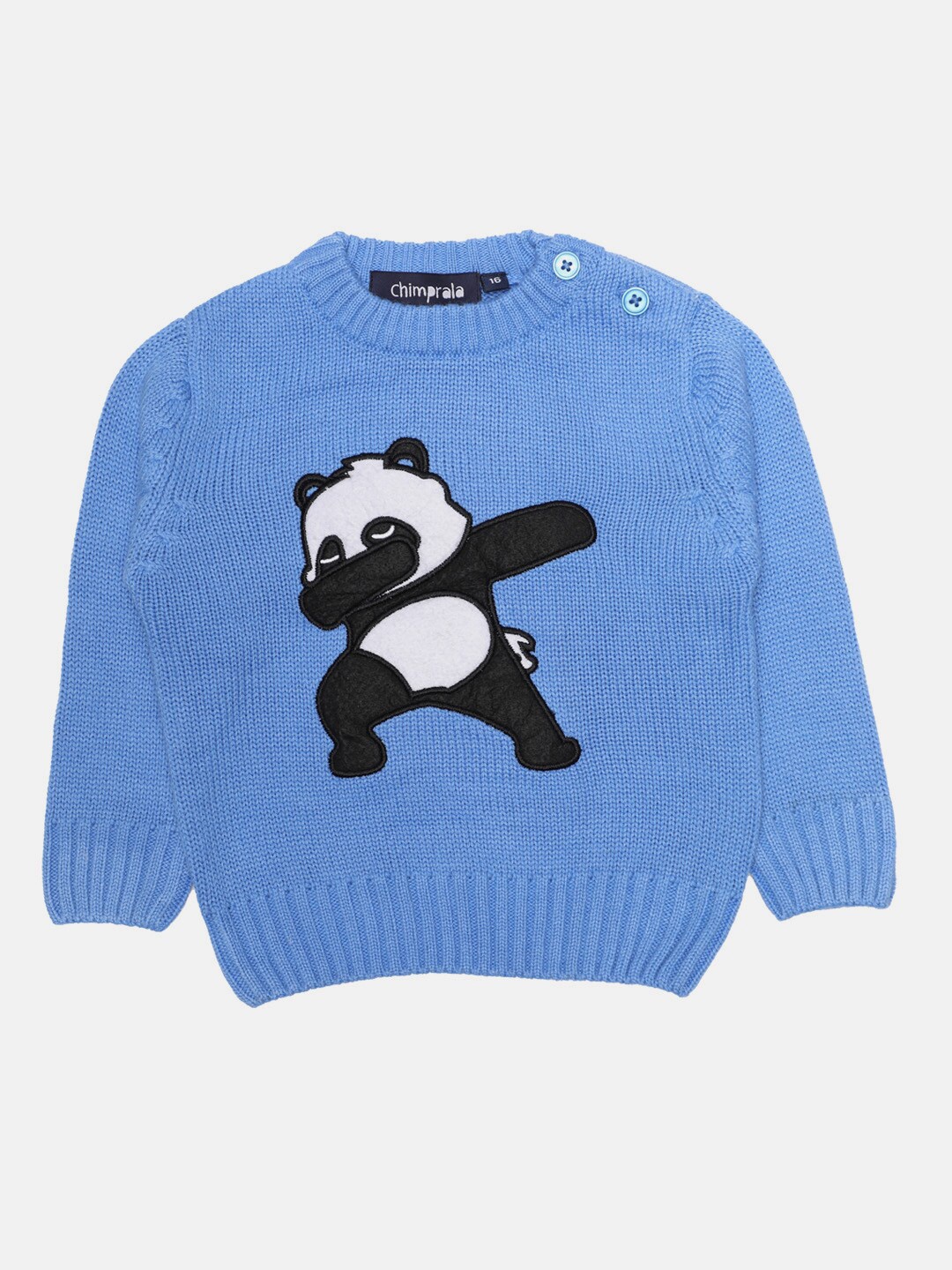

CHIMPRALA Girls Blue & Black Woolen Pullover with Applique Detail