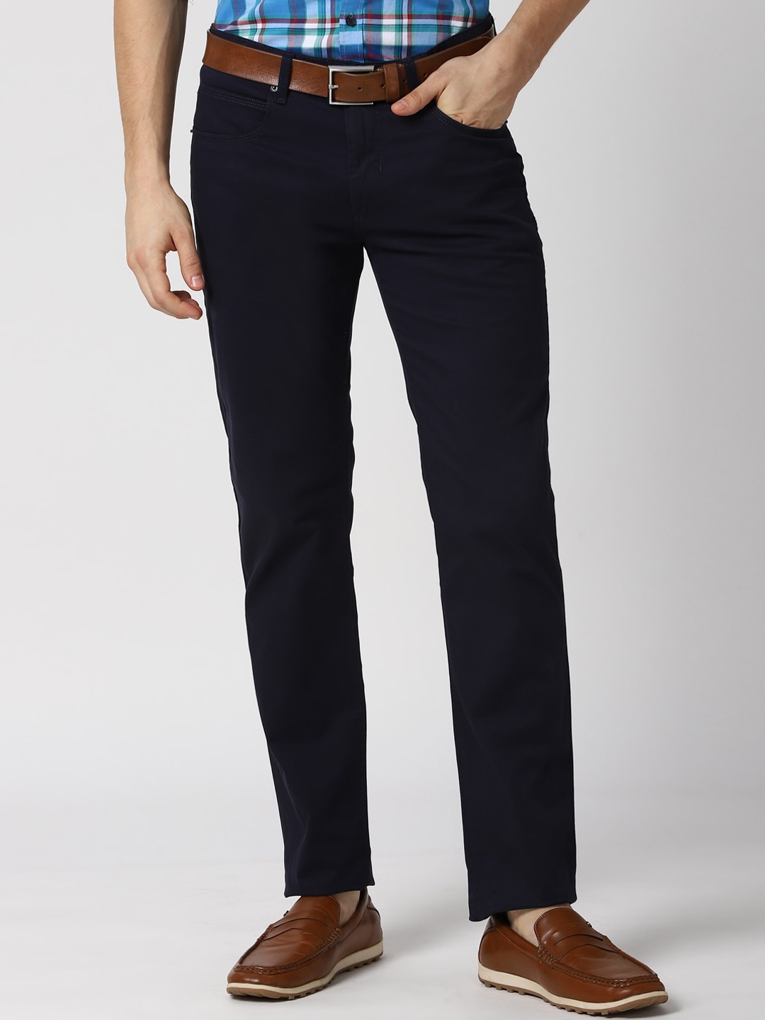 

Peter England Casuals Men Navy Blue Slim Fit Trousers