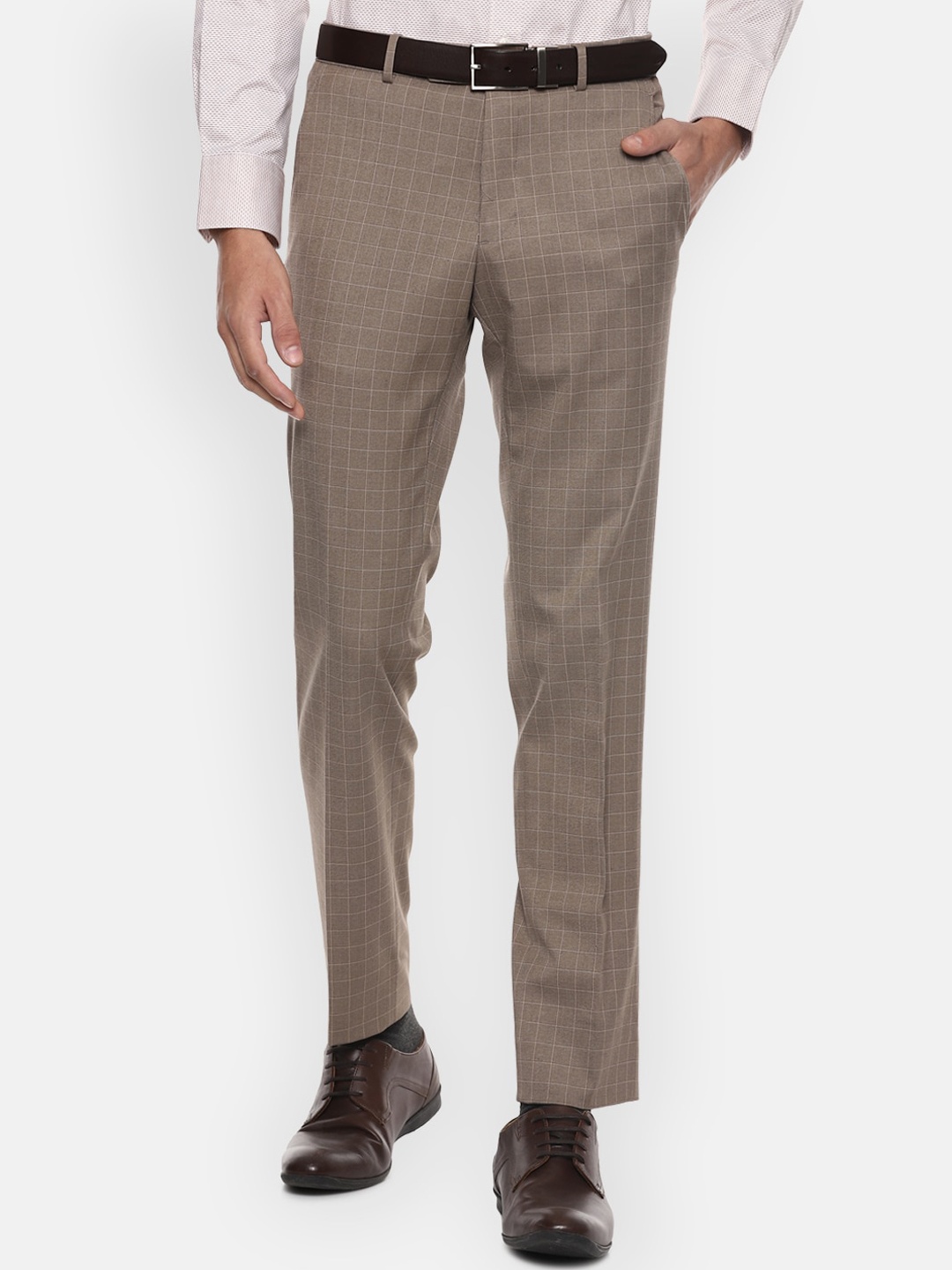 

Van Heusen Men Brown Checked Slim Fit Trousers