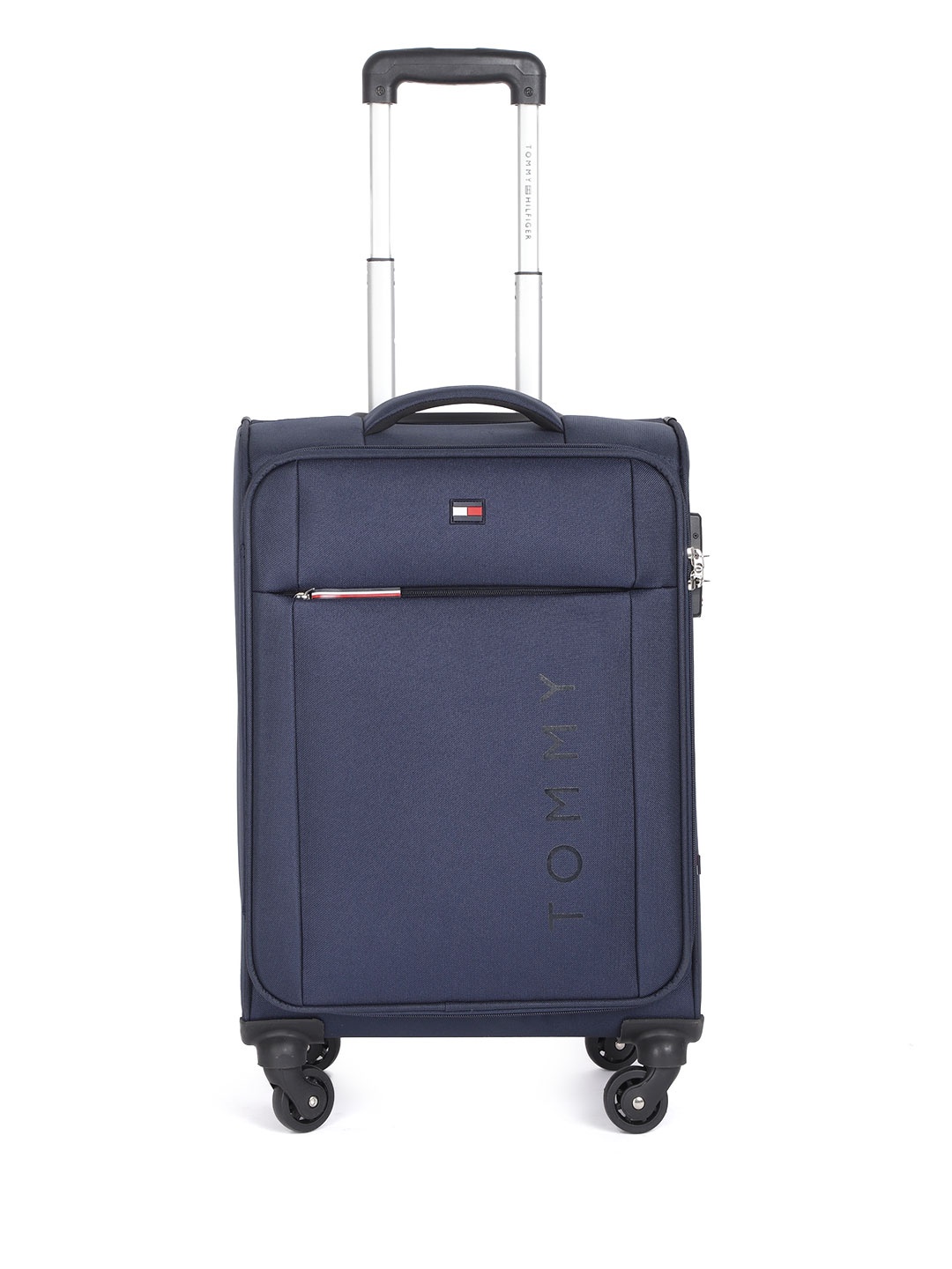 

Tommy Hilfiger Navy Blue Soft 4 Wheels 360-Degree Rotation Cabin Trolley Bag