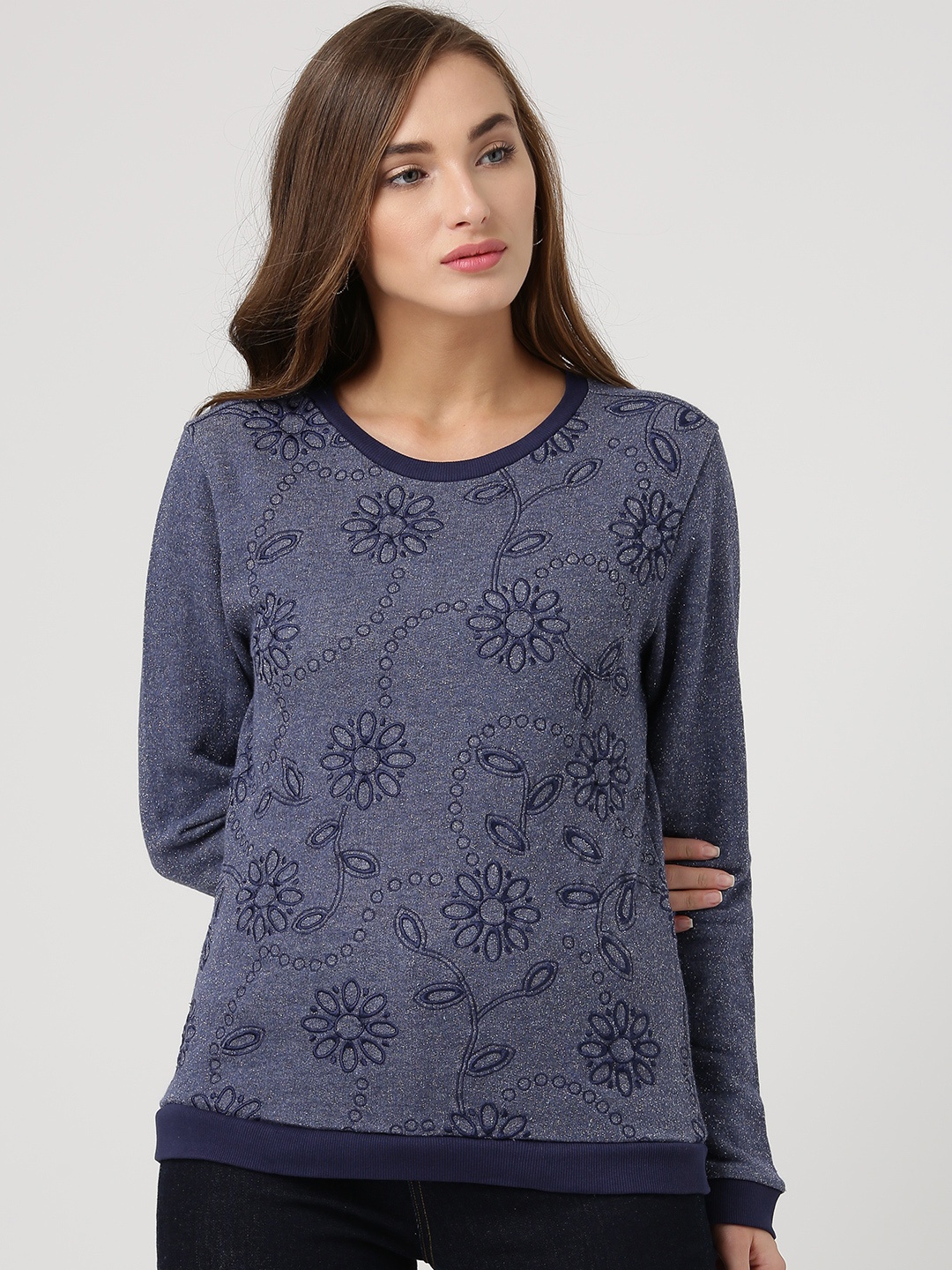 

Marie Claire Navy Embroidered Shimmer Sweatshirt, Navy blue