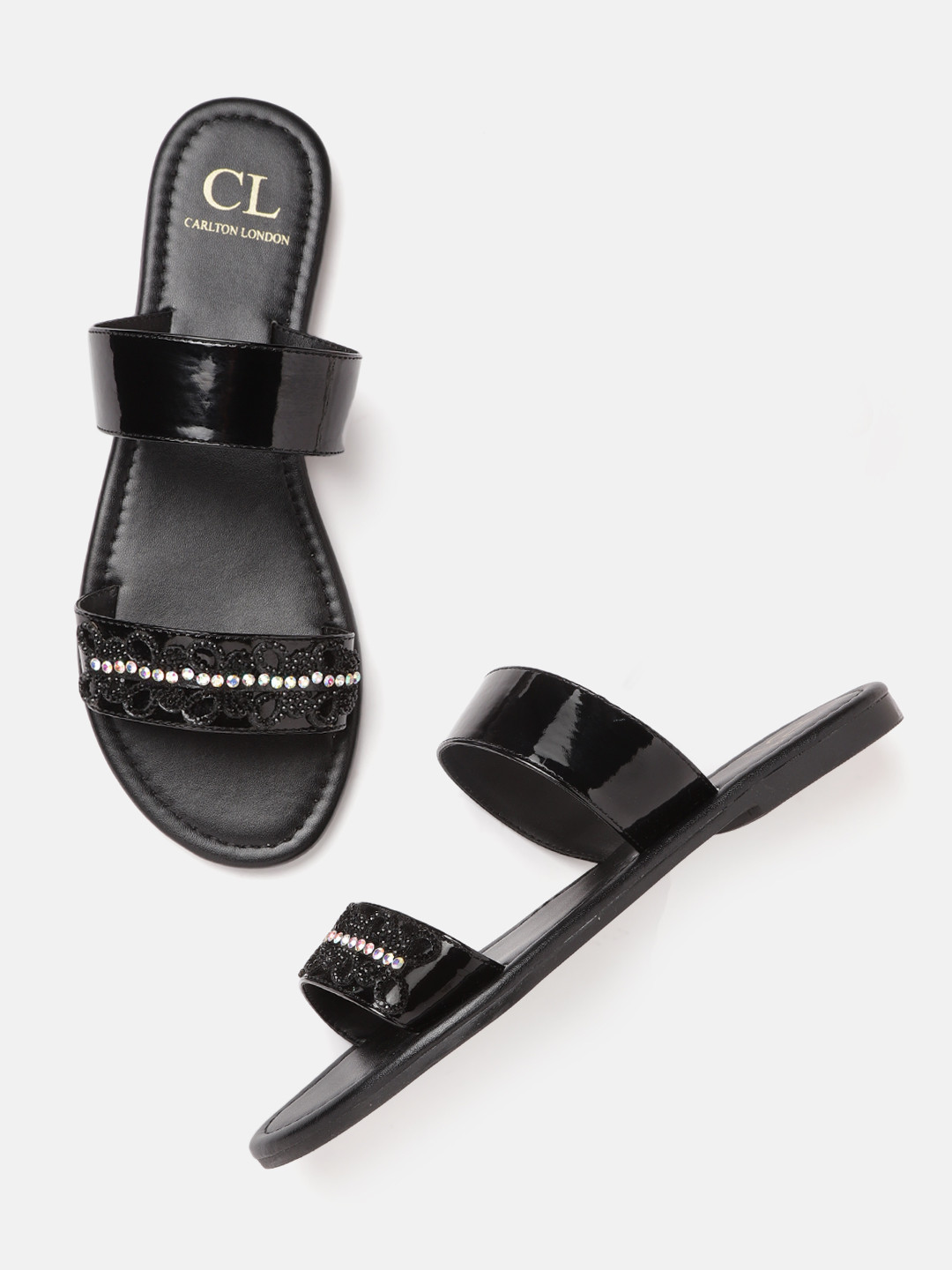 

Carlton London Women Black Embellished Open Toe Flats