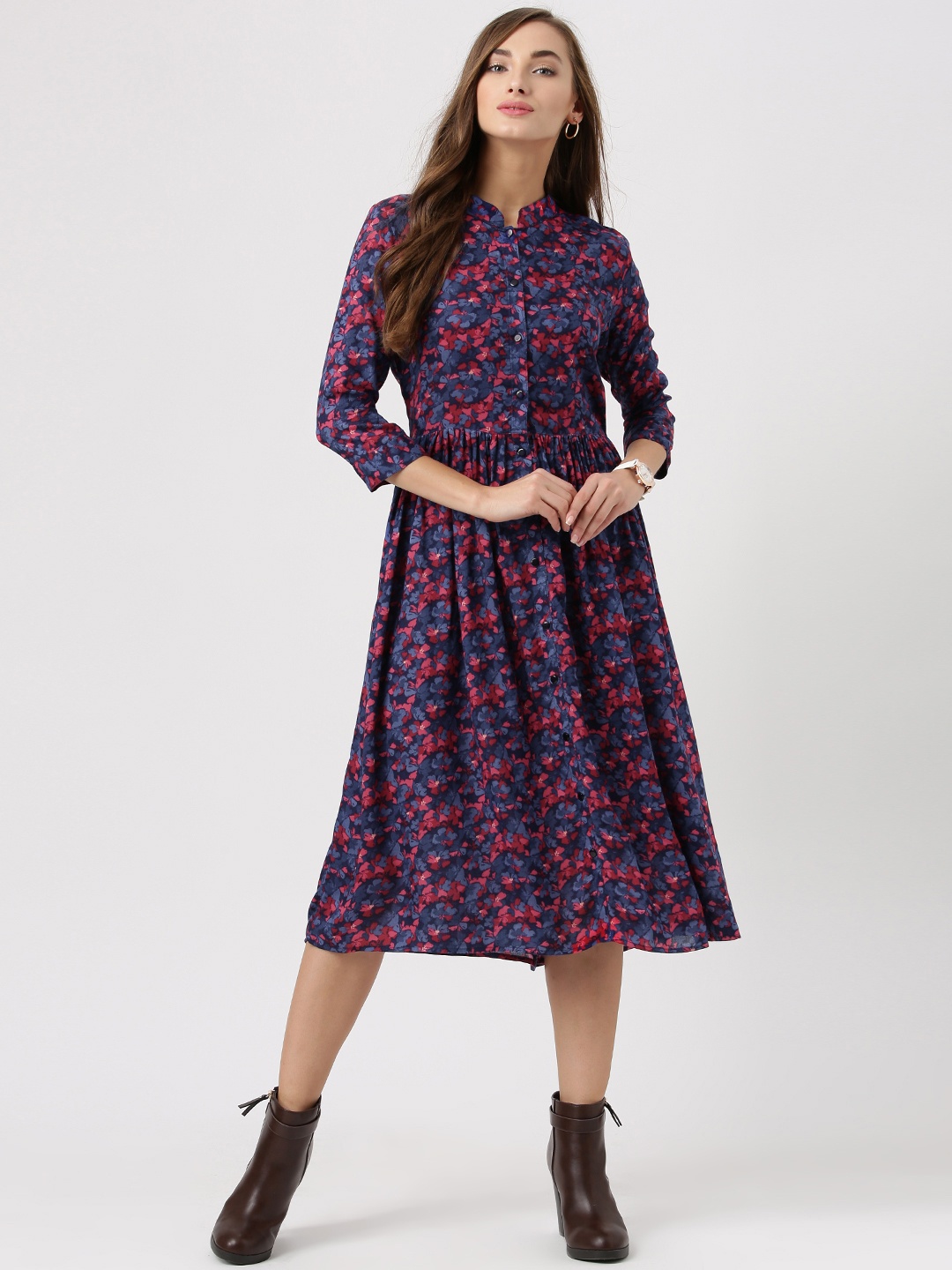 

Marie Claire Women Blue Floral Print Fit & Flare Dress