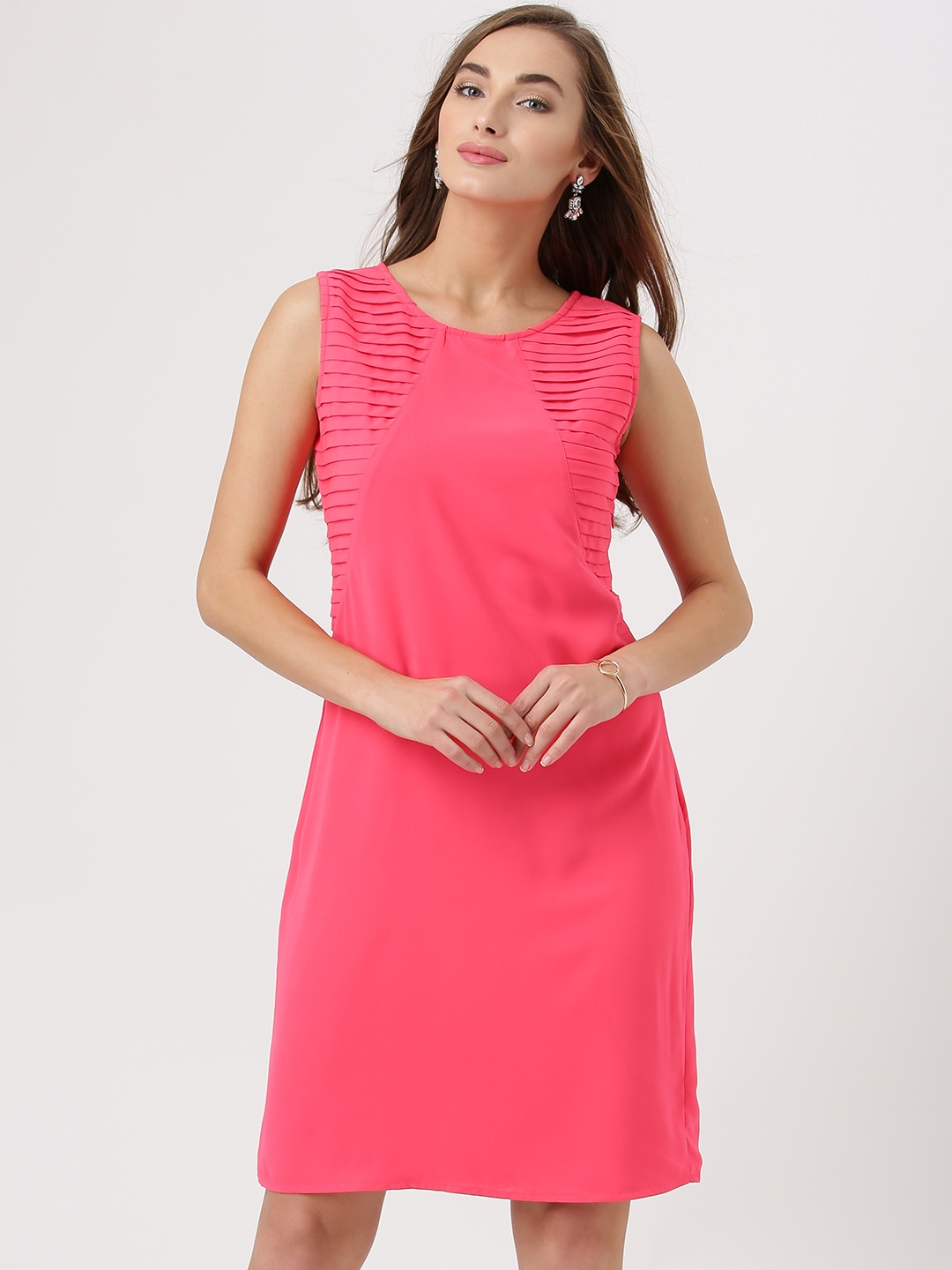 

Marie Claire Women Coral Pink Solid A-Line Dress