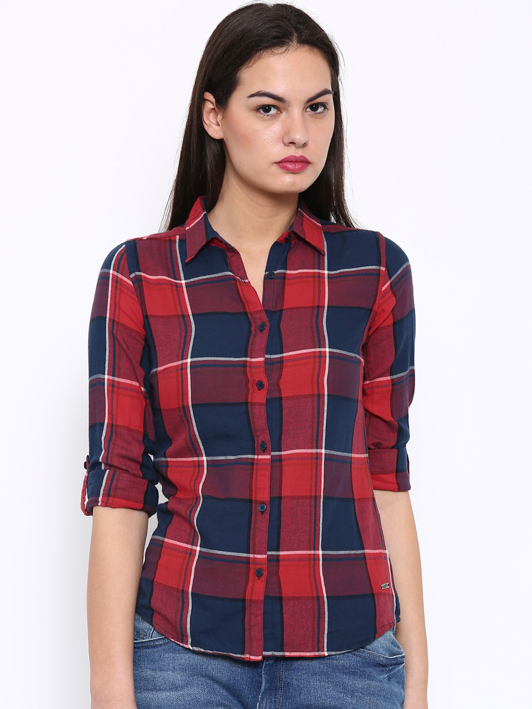 

Flying Machine Women Red Checked Casual Shirt