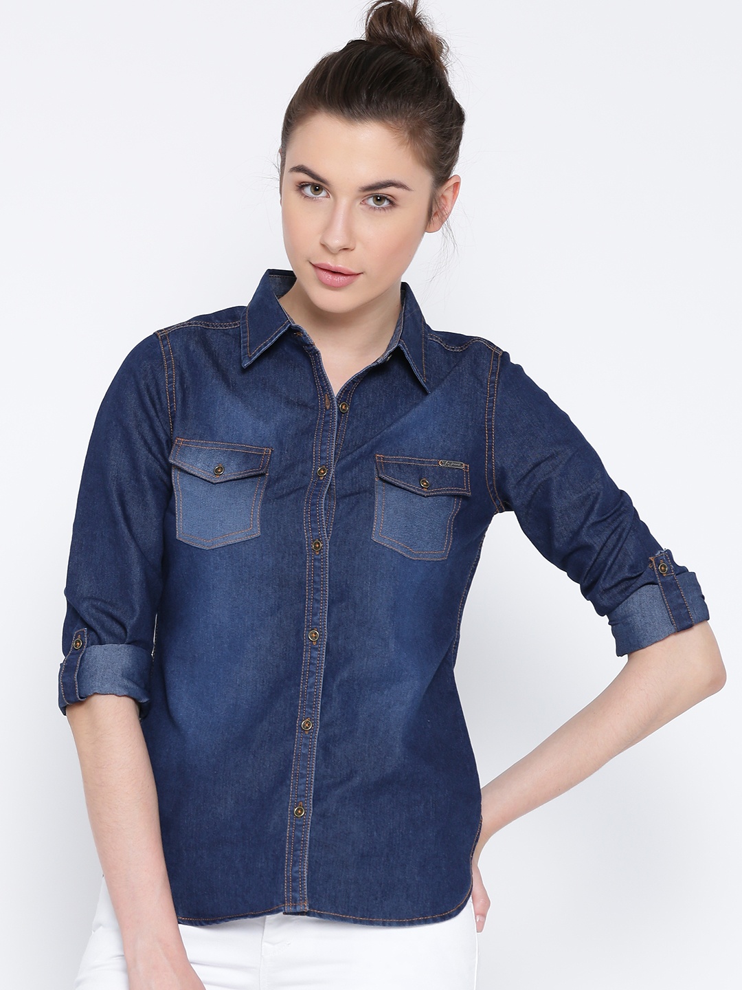 

Flying Machine Women Blue Faded Casual Shirt
