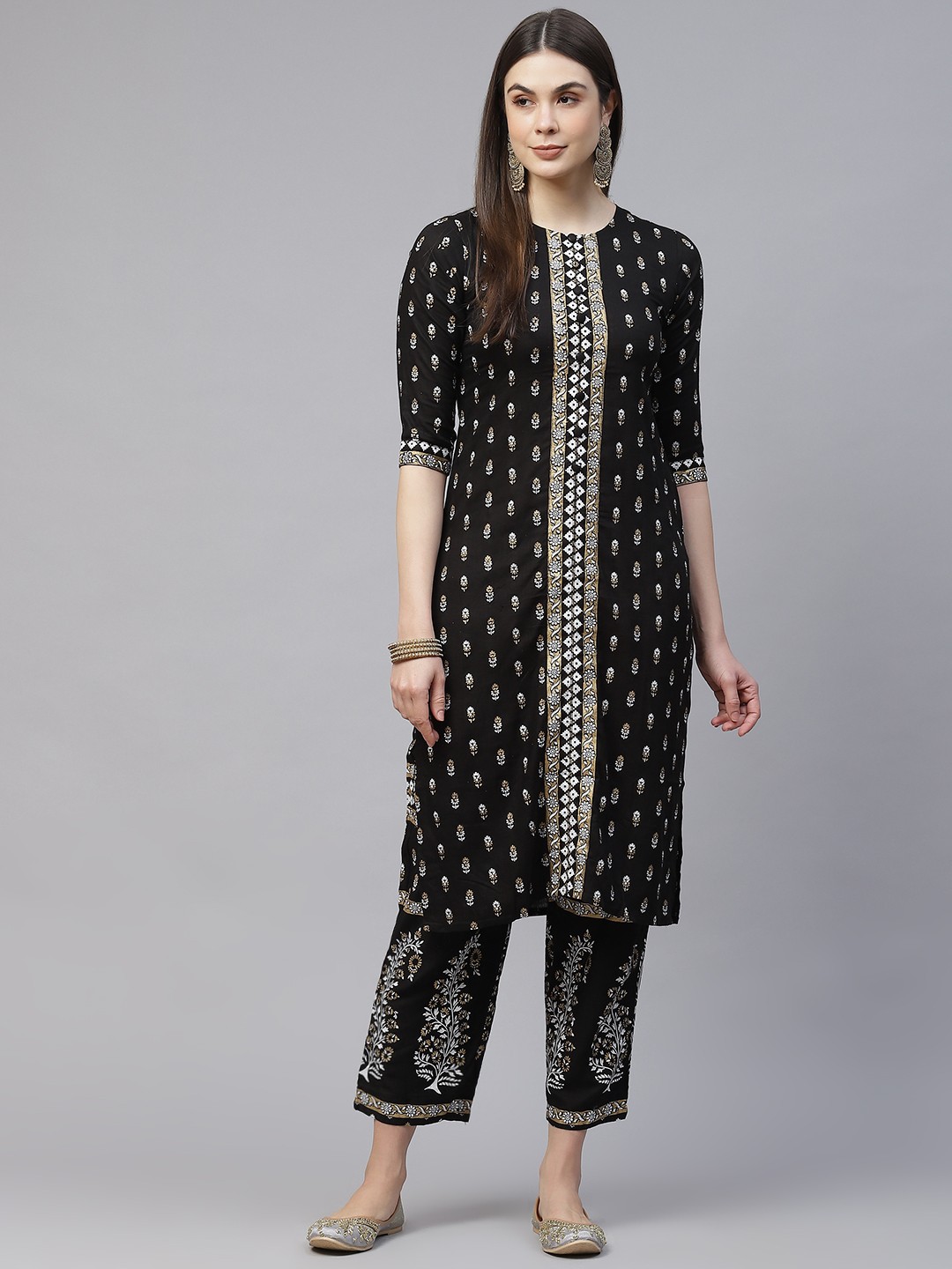 

SILVER STOCK Women Black Pure Cotton Ethnic Motifs Printed Kurta with Trousers