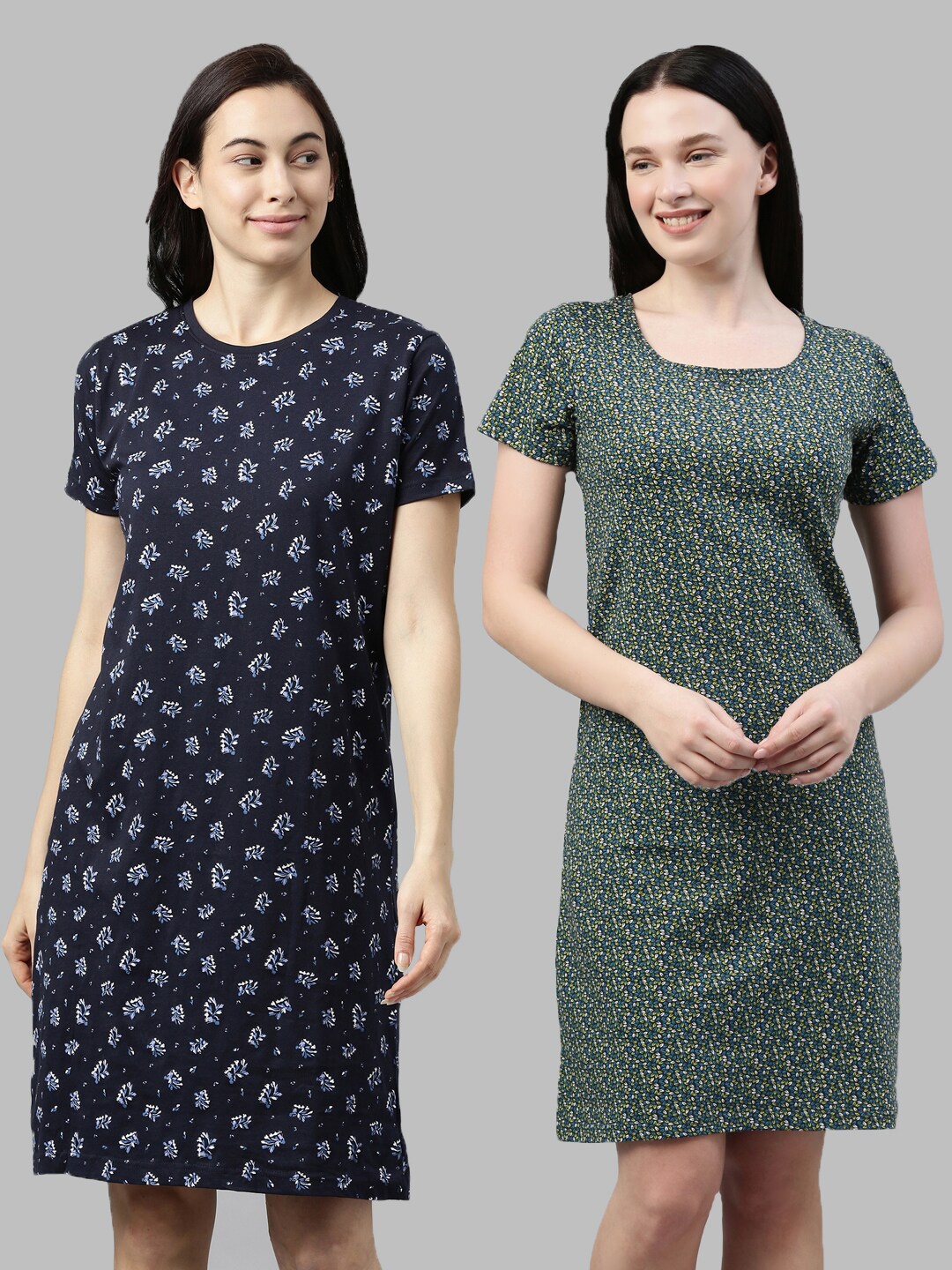 

Kryptic Set Of 2 Navy Blue Printed Nightdress