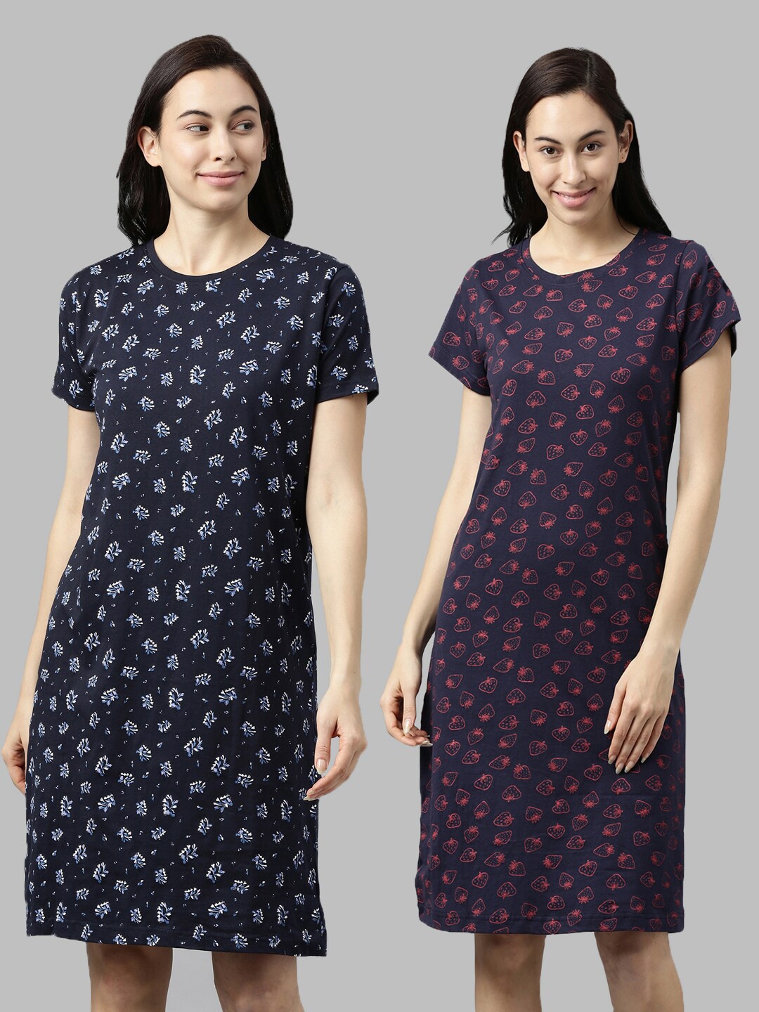 

Kryptic Pack Of 2 Navy Blue Printed Pure Cotton Nightdress