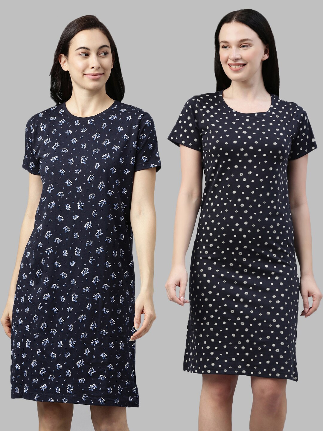 

Kryptic Pack Of 2 Navy Blue Printed Pure Cotton Nightdress