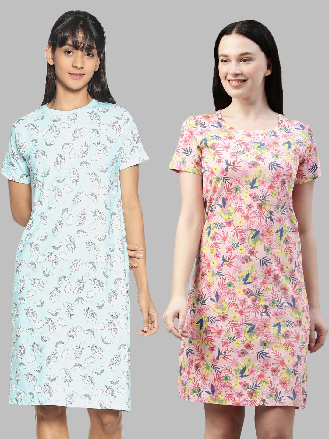 

Kryptic Women Pack Of 2 Nightdresses, Turquoise blue