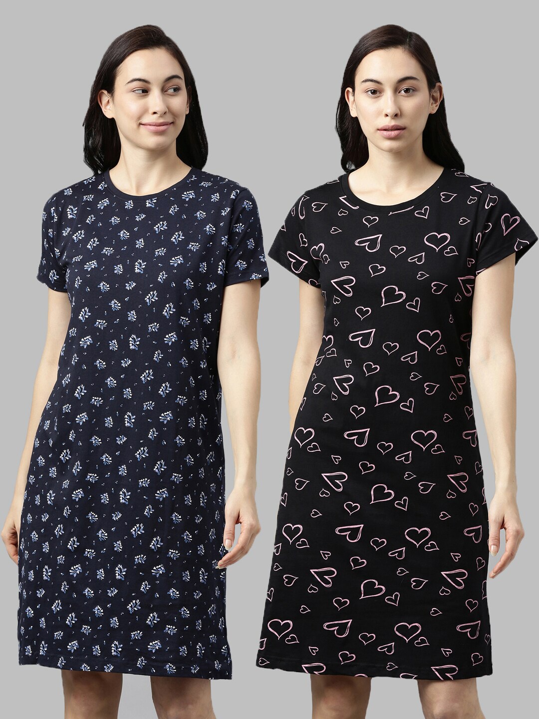 

Kryptic Set Of 2 Navy Blue Printed Nightdress