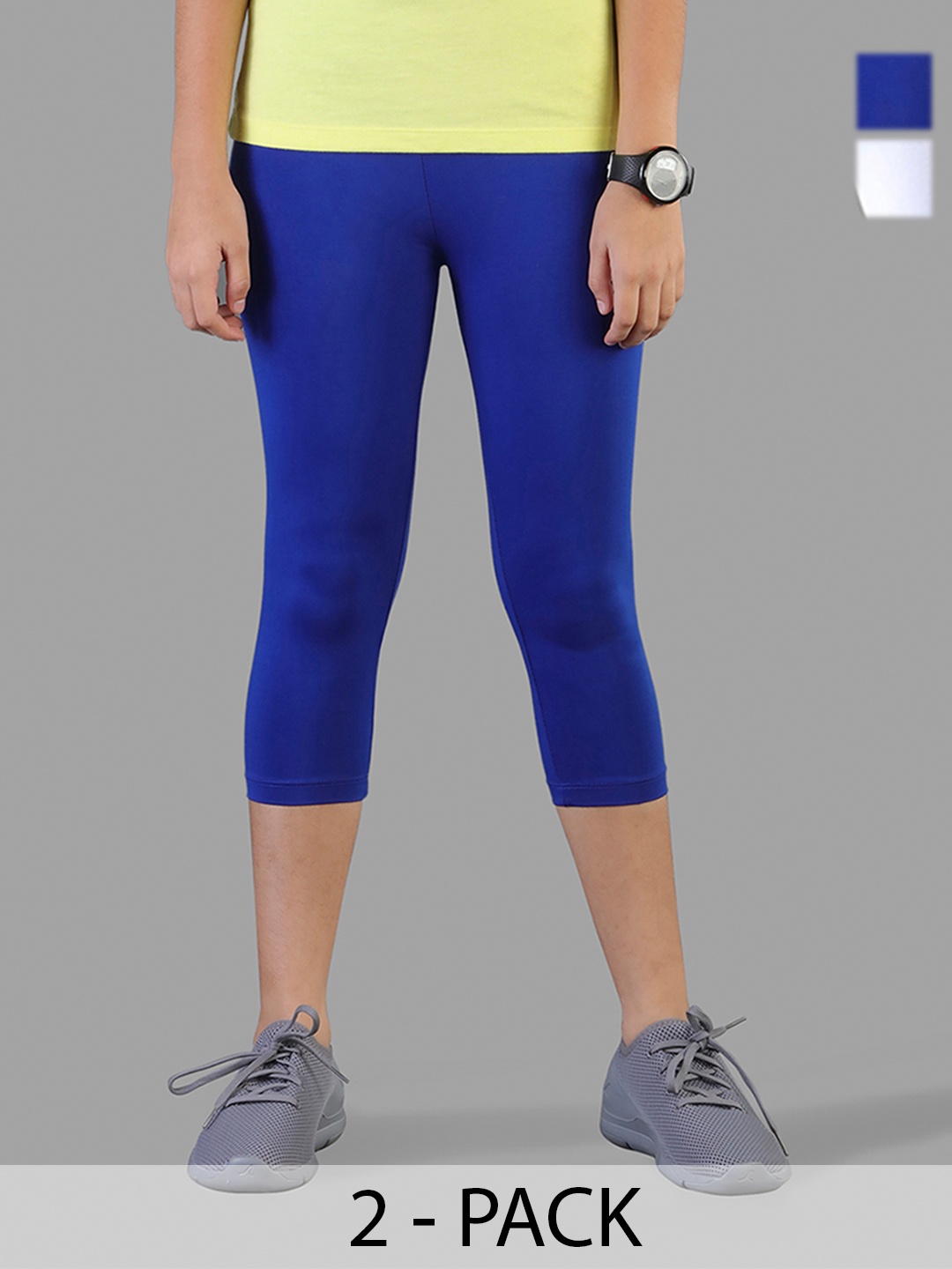 

TWIN BIRDS Girls Pack Of 2 Blue & White Solid Pure Cotton Leggings