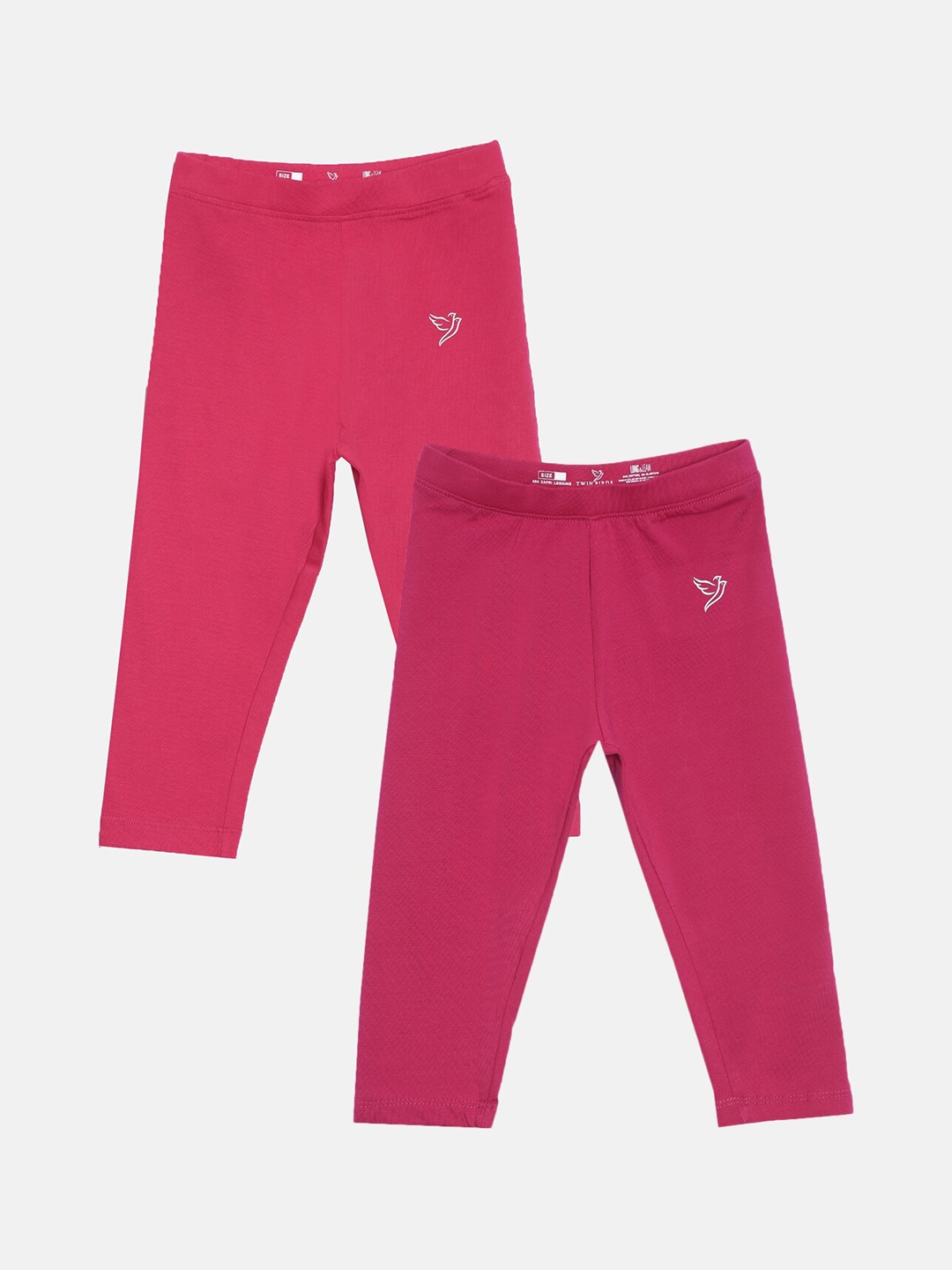 

TWIN BIRDS Girls Pack Of 2 Solid Pure Cotton Three Fourth-Length Leggings, Pink