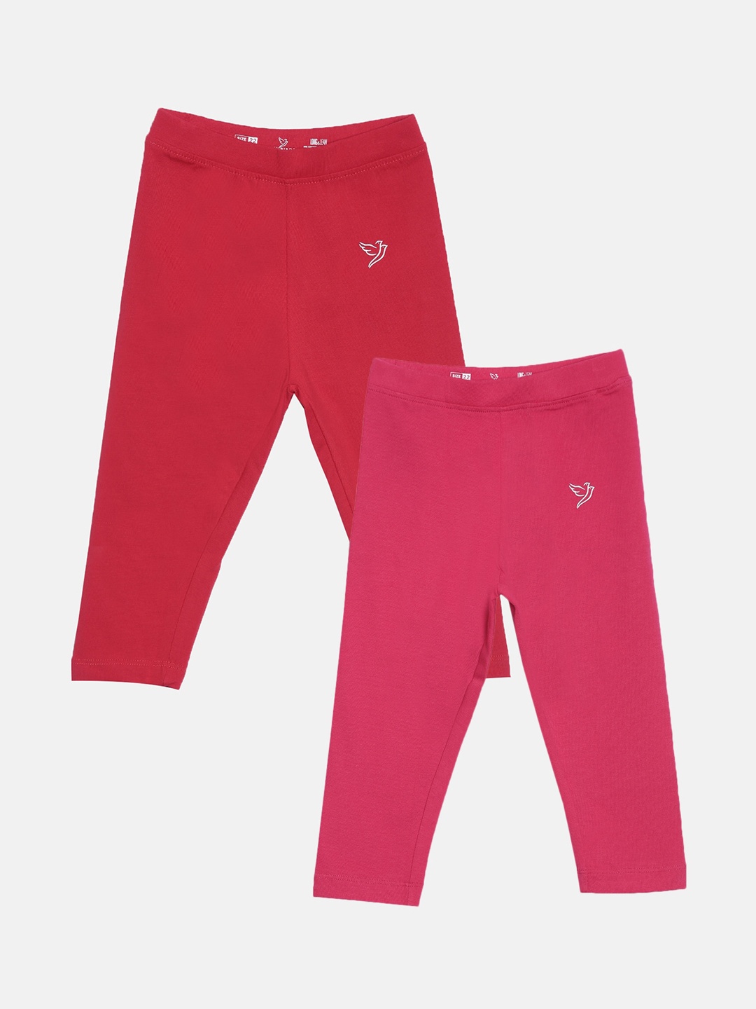 

TWIN BIRDS Girls Pack Of 2 Solid Pure Cotton Three Fourth-Length Leggings, Red