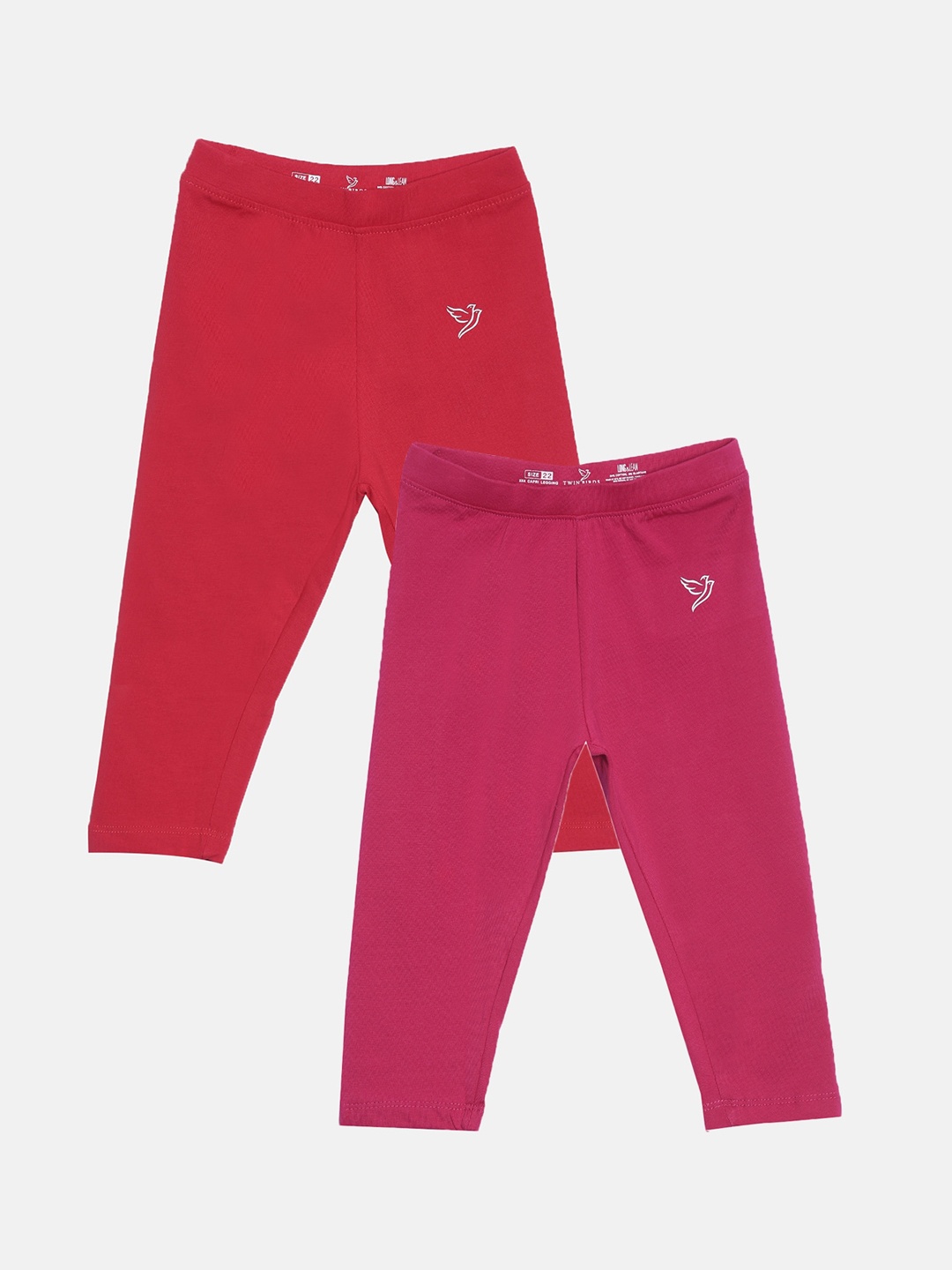 

TWIN BIRDS Girls Pack Of 2 Solid Pure Cotton Three Fourth-Length Leggings, Pink