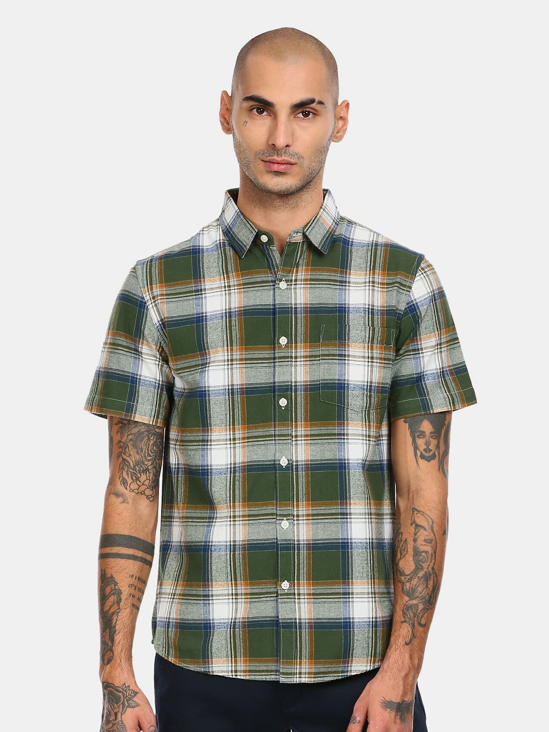 

Ruggers Men Green Tartan Checks Checked Cotton Casual Shirt