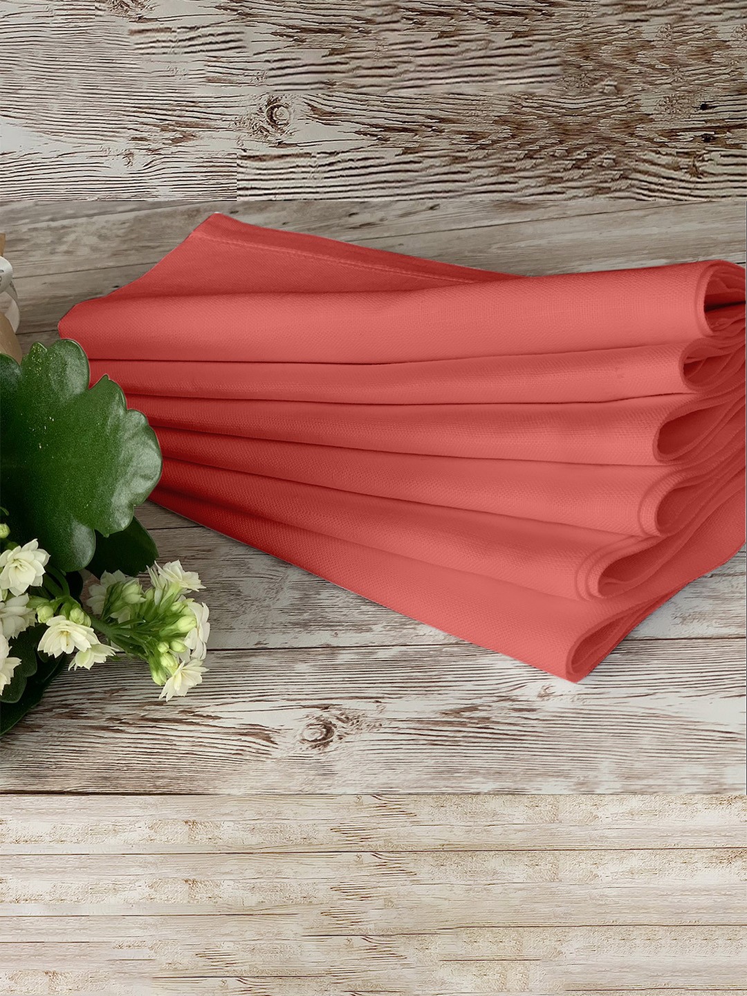 

Lushomes 6 Pieces Red Solid Cotton Table Napkins