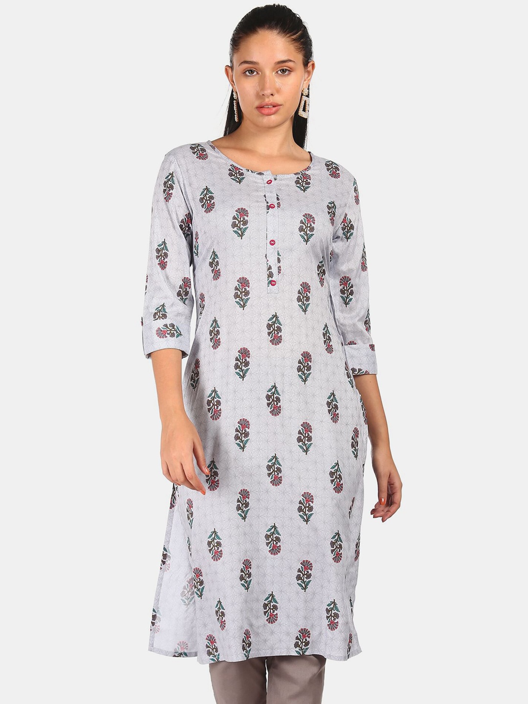

Karigari Women Grey Ethnic Motifs Printed Kurta