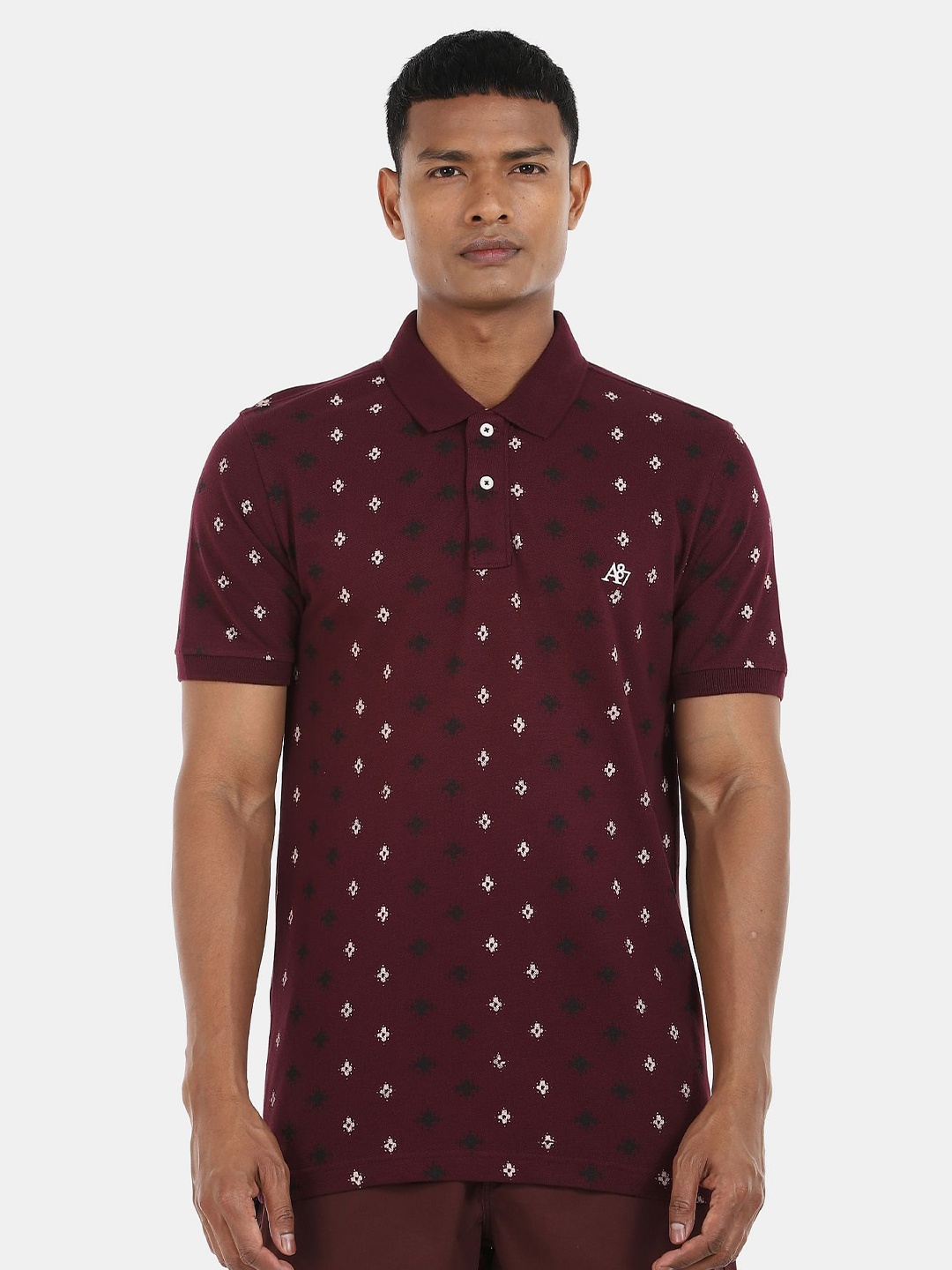 

Aeropostale Men Red Printed Polo Collar Pockets T-shirt