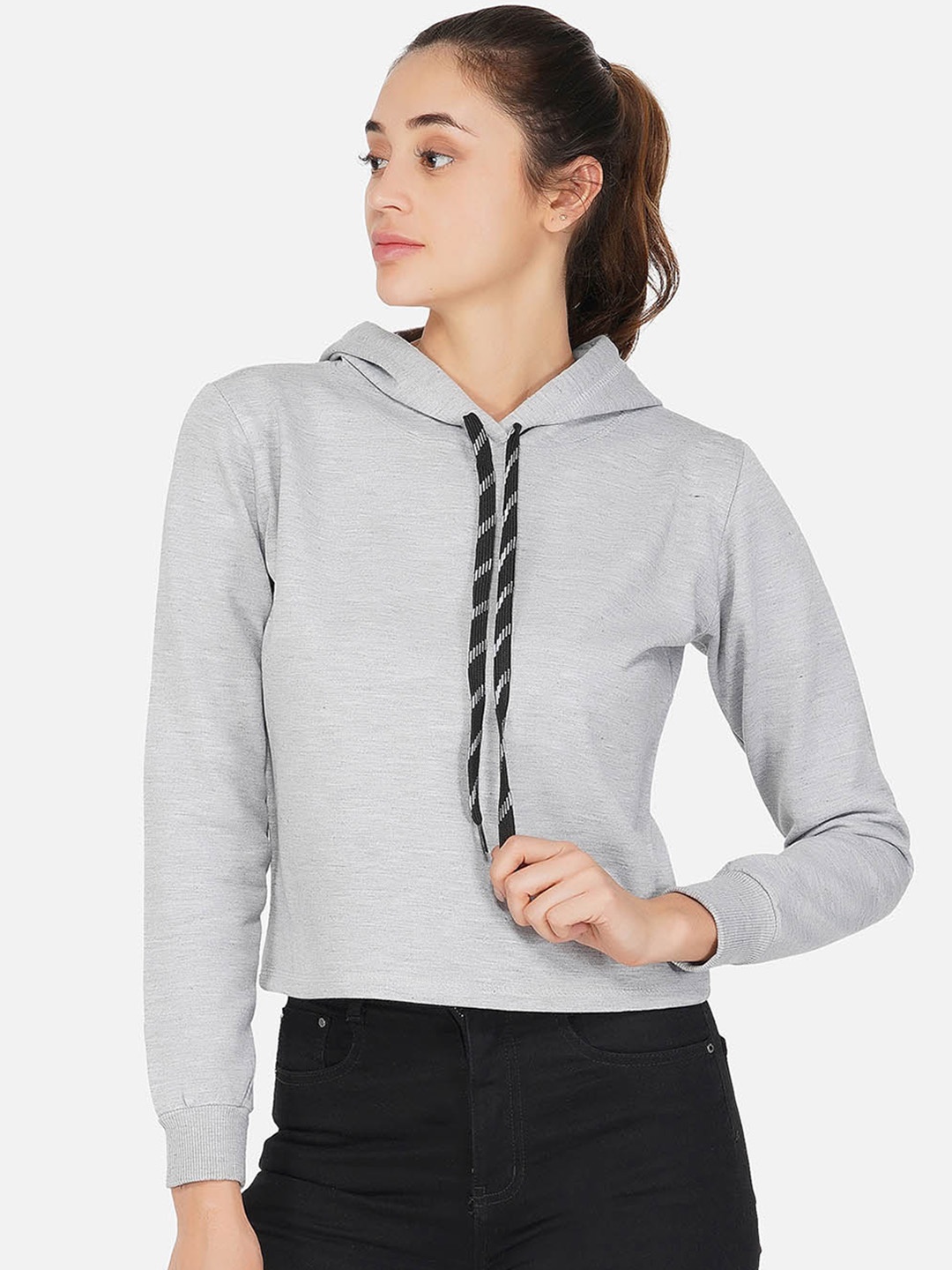 

NEU LOOK FASHION Women Grey Melange Printed Sweatshirt