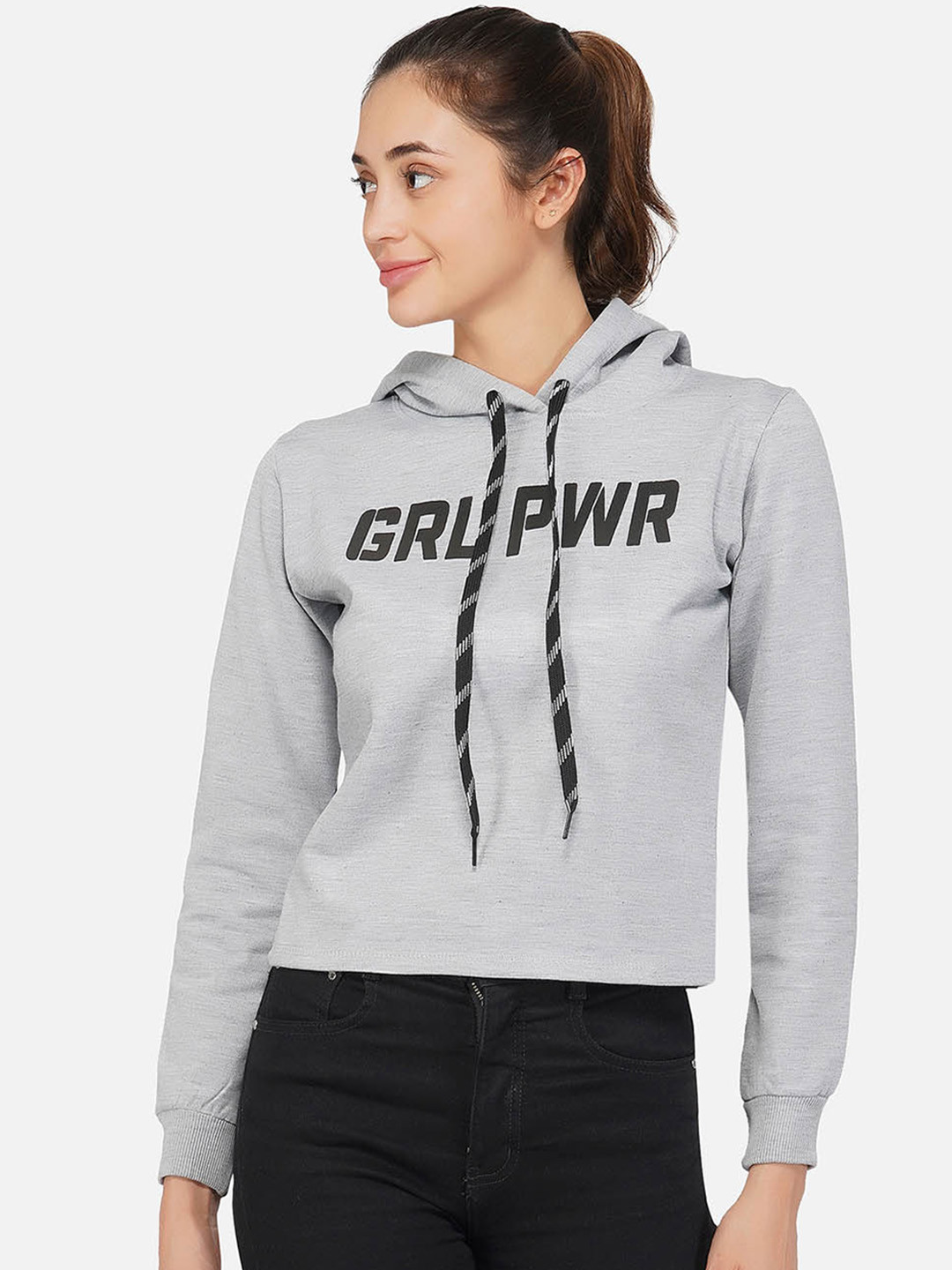 

NEU LOOK FASHION Women Grey Melange Printed Sweatshirt