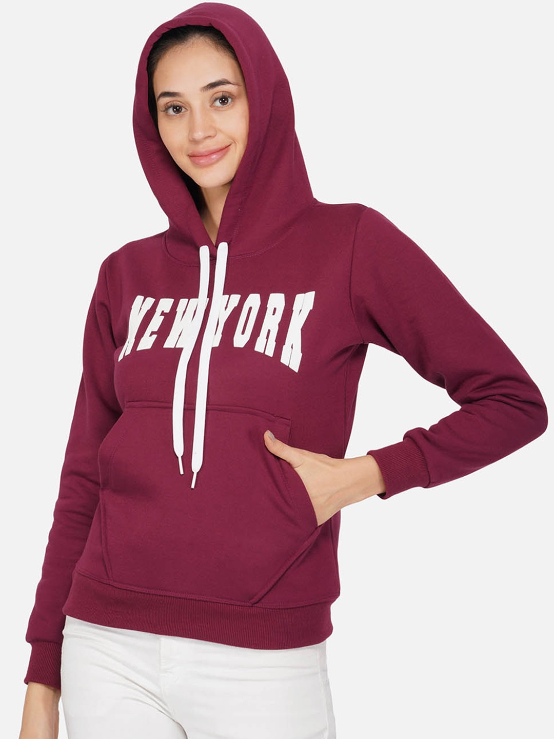 

NEU LOOK FASHION Women Burgundy & White Printed Sweatshirt