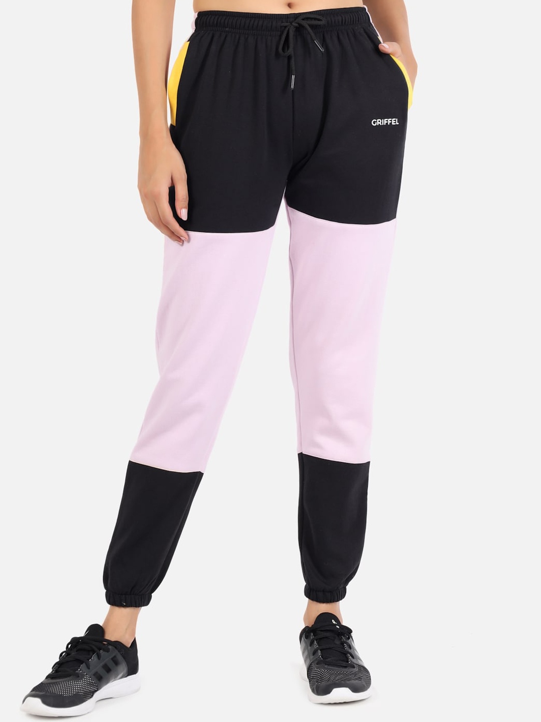 

GRIFFEL Women Purple & Black Colourblocked Joggers