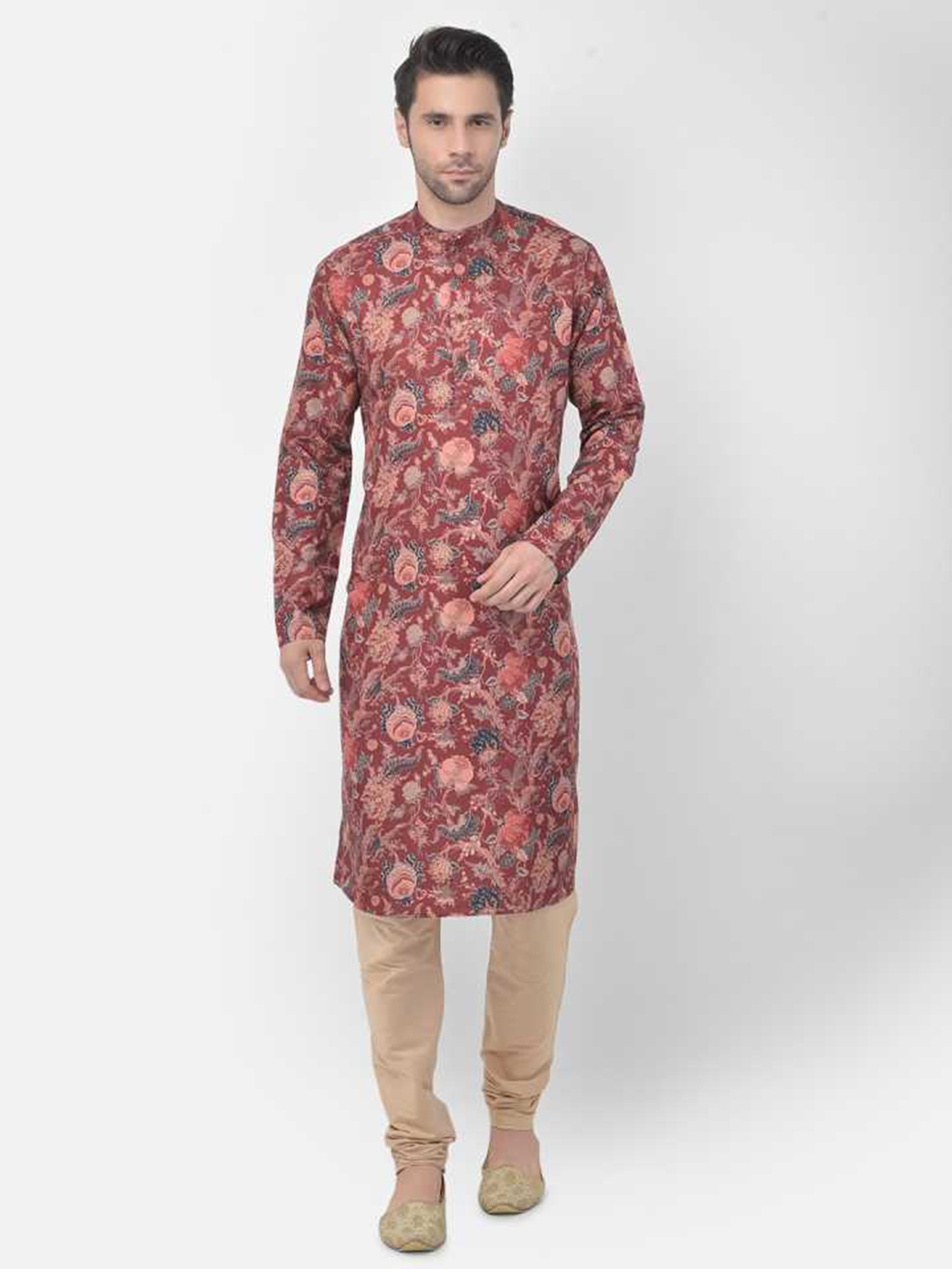 

TABARD Men Maroon Cotton Printed Kurta with Pyjamas