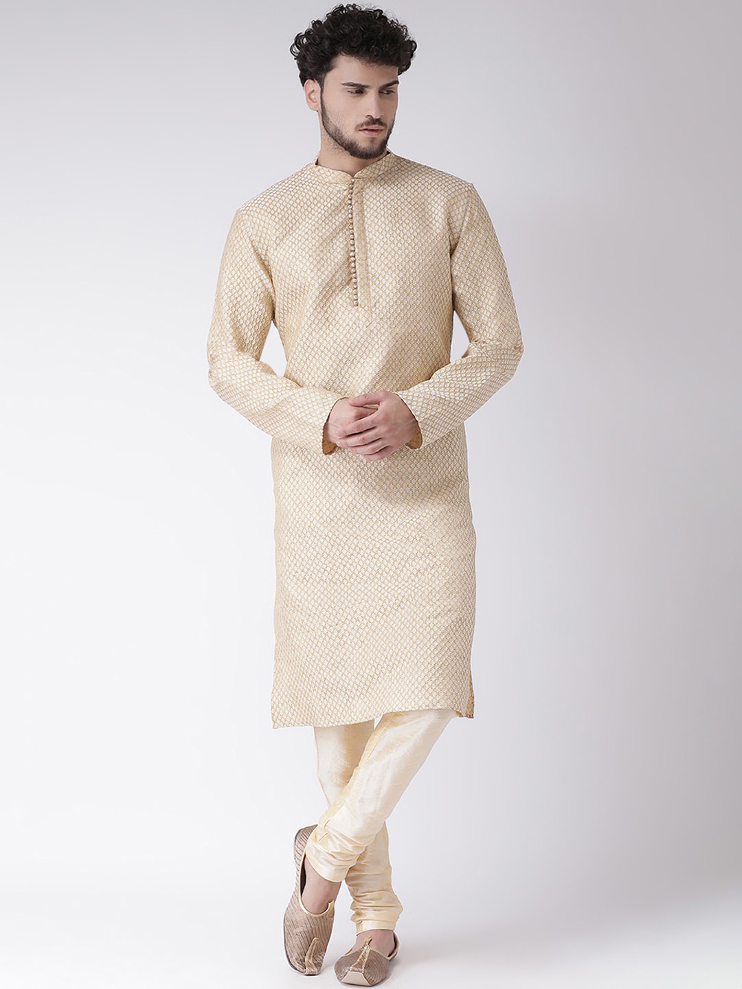 

TABARD Men Beige Jacquard Printed Kurta with Pyjamas