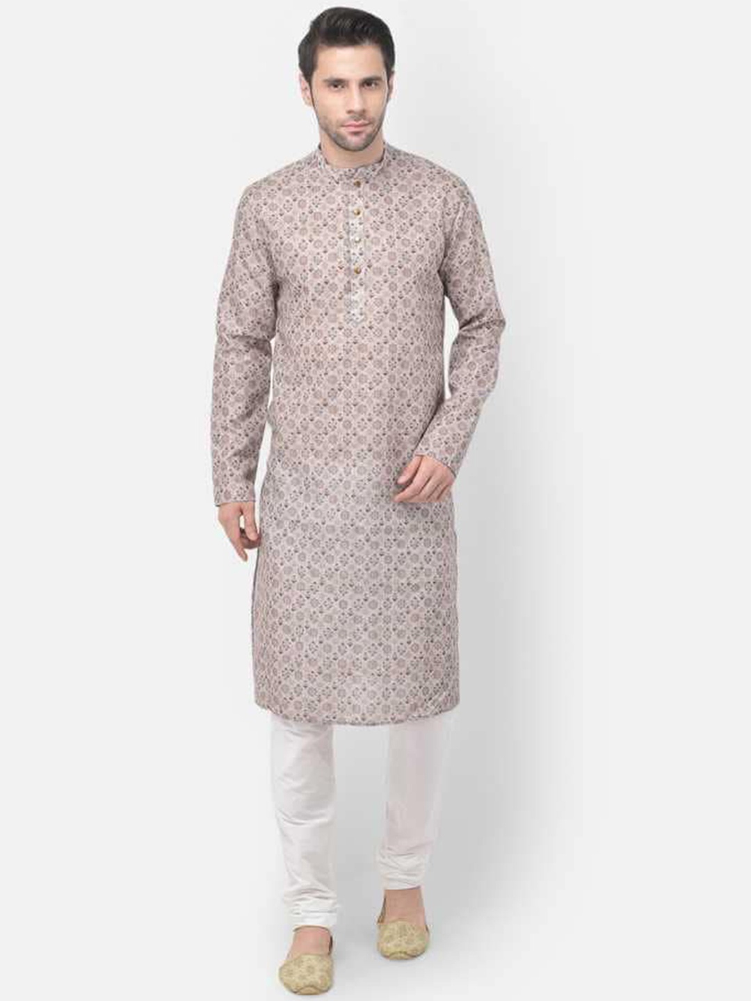 

TABARD Men Beige Cotton Printed Kurta with Pyjamas