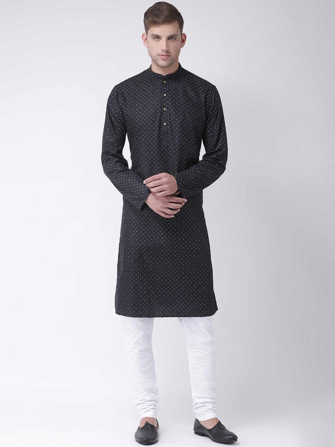 

TABARD Men Black Printed Pure Cotton Kurta with Churidar