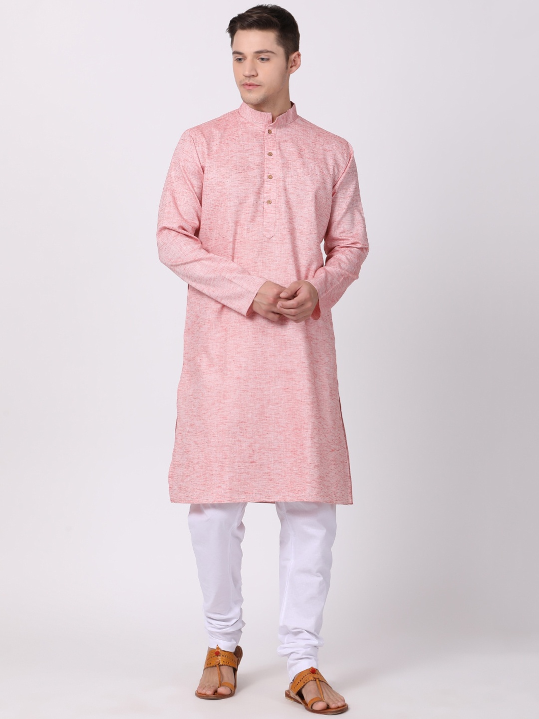 

TABARD Men Pink Cotton Plain Kurta with Churidar