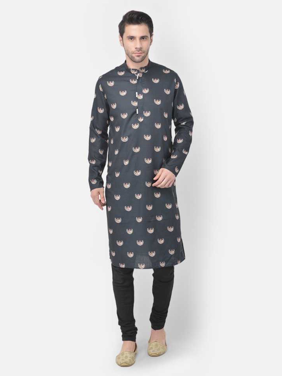 

TABARD Men Black Printed Pure Cotton Kurta with Churidar