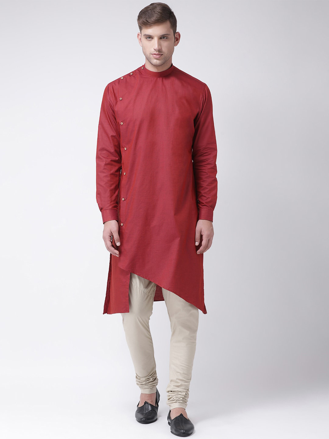 

TABARD Men Red Solid Pure Cotton Kurta with Churidar