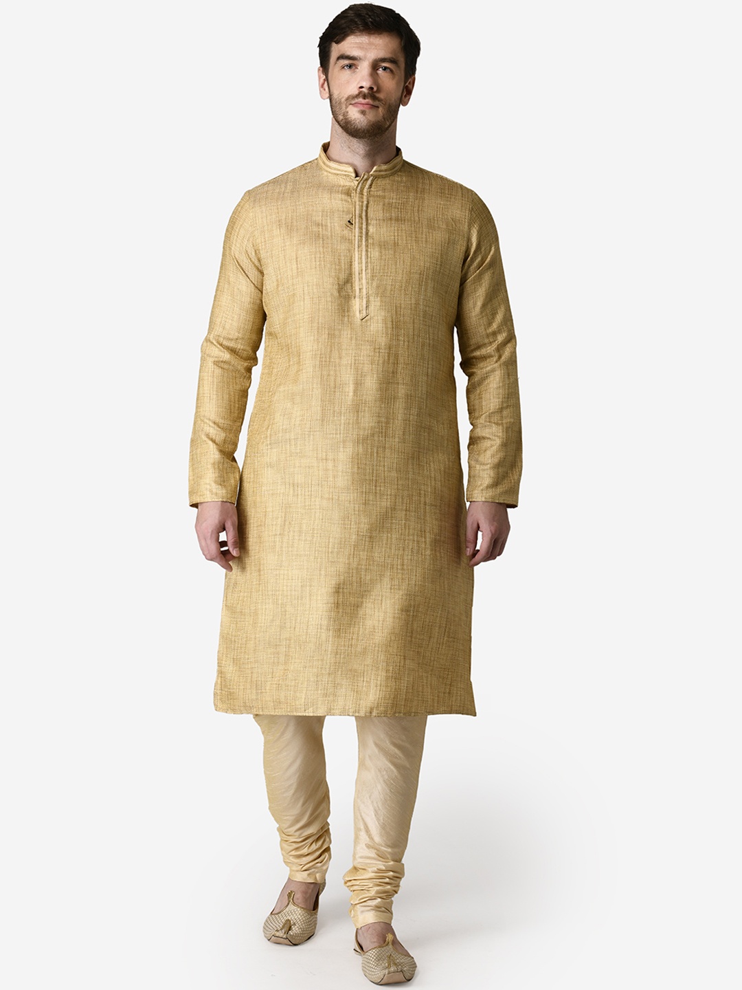 

TABARD Men Beige Jacqard Plain Kurta with Pyjamas