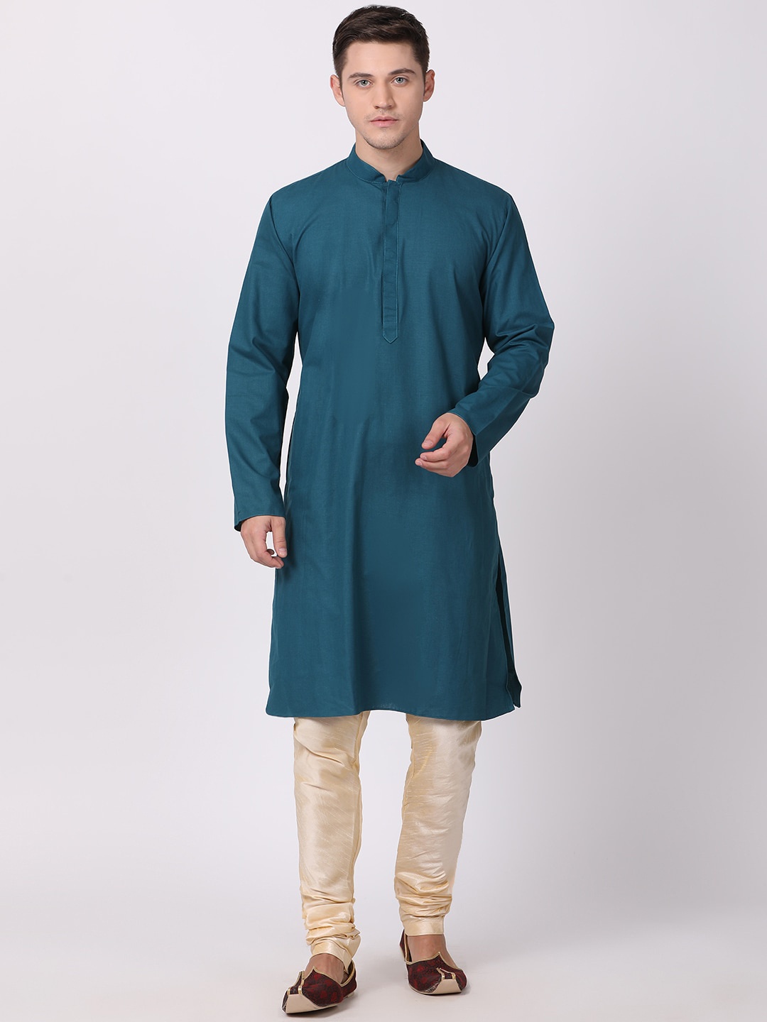 

TABARD Men Green Cotton Plain Kurta with Pyjamas